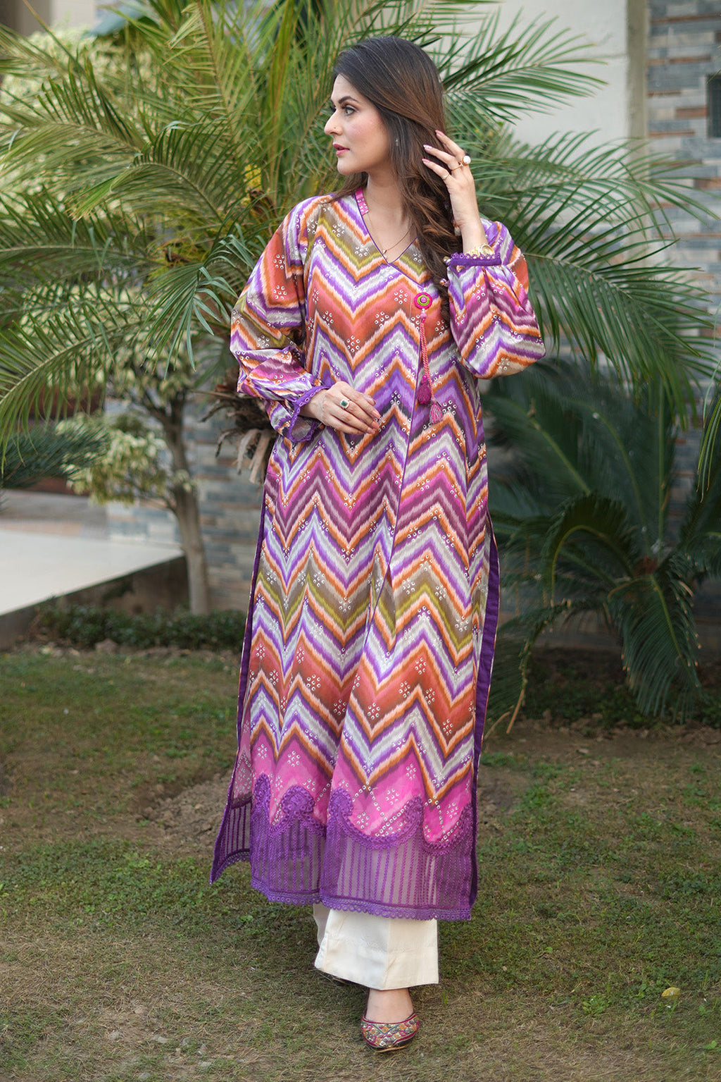 1 Piece - Dyed Embroidered Cambric Shirt P0811