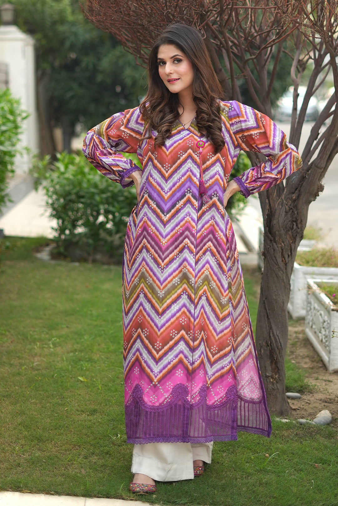 1 Piece - Dyed Embroidered Cambric Shirt P0811
