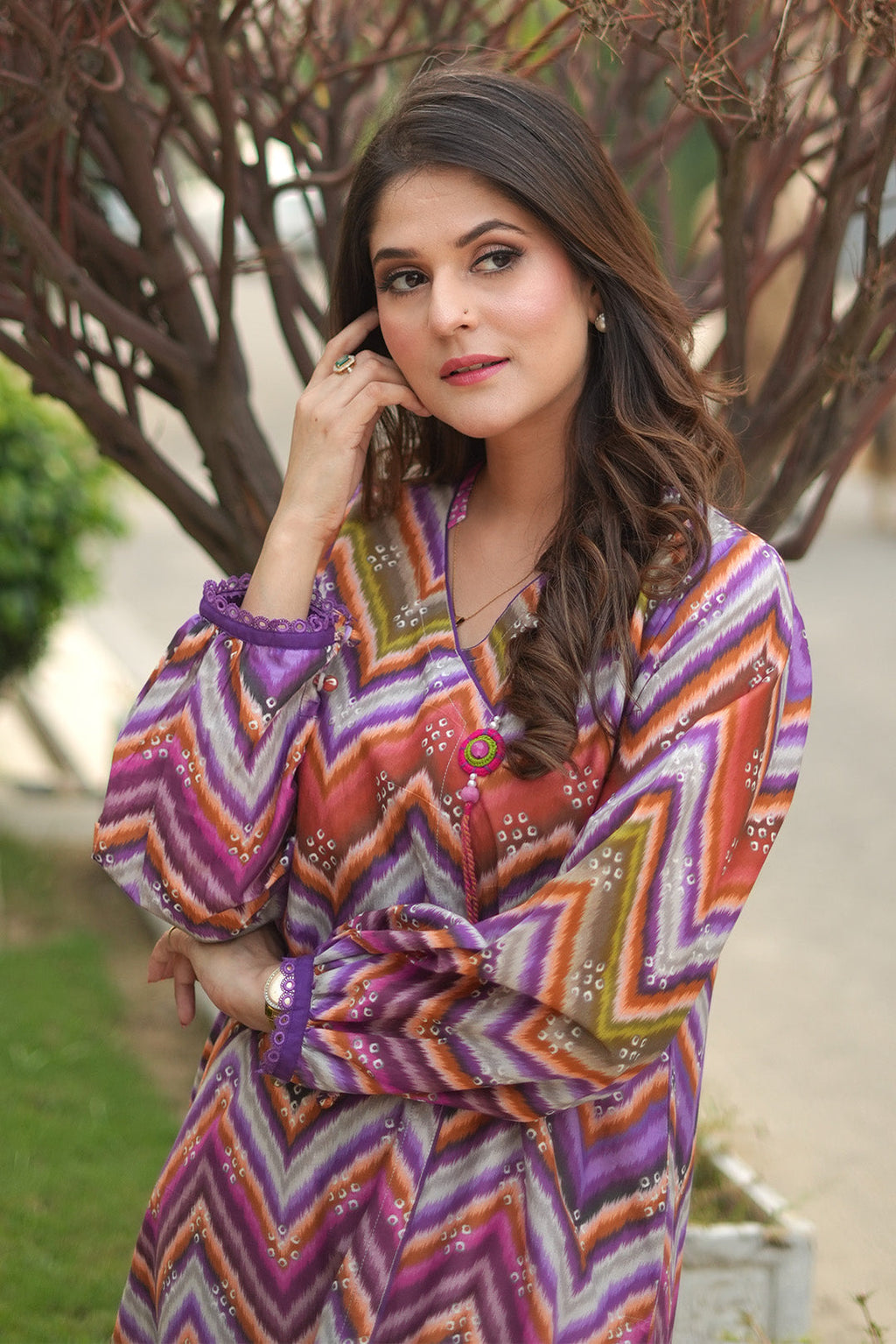 1 Piece - Dyed Embroidered Cambric Shirt P0811