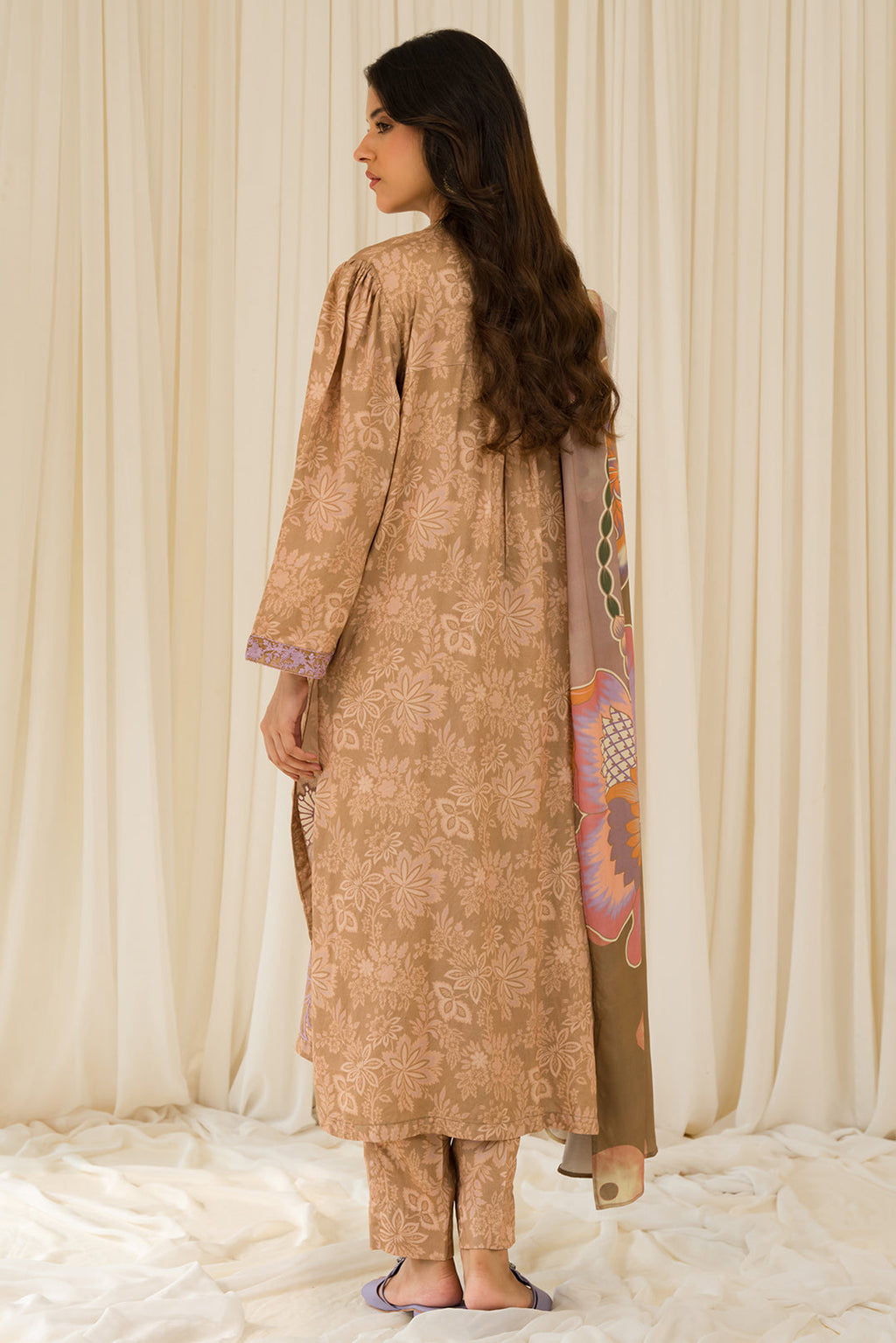 3 Piece - Embroidered Digital Printed Linen Suit U0925