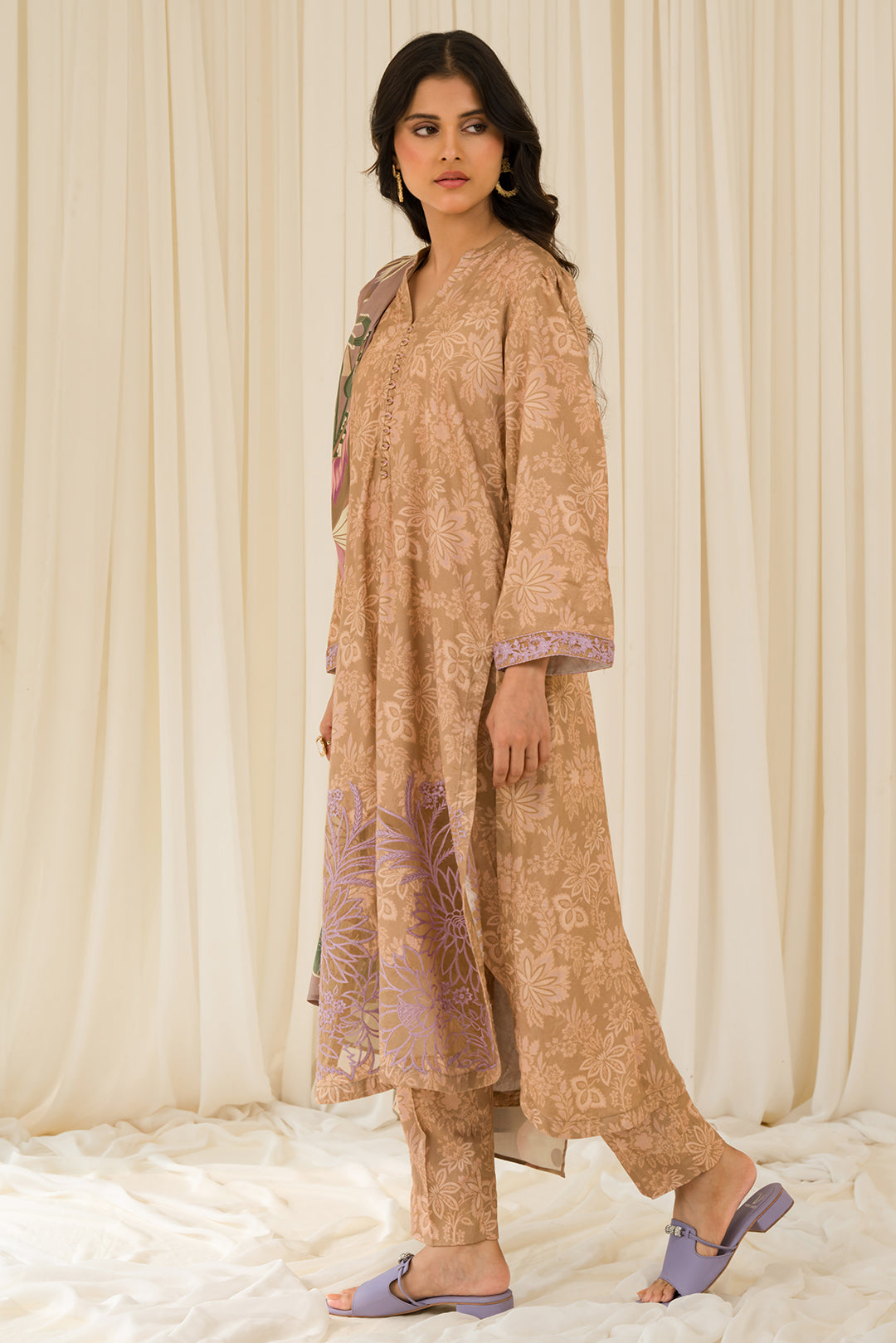 3 Piece - Embroidered Digital Printed Linen Suit U0925