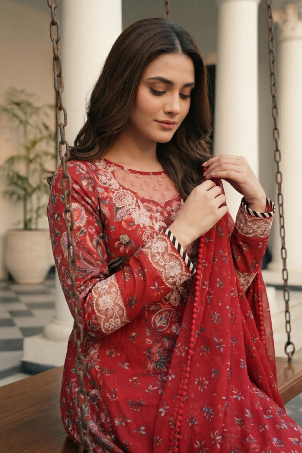 3 Piece - Embroidered Digital Printed Lawn Suit P001230