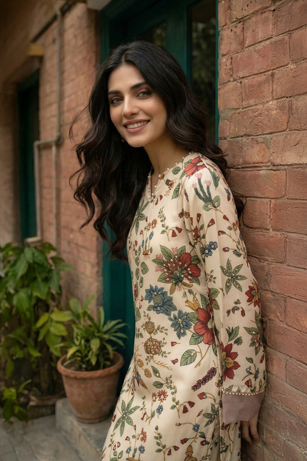 3 Piece - Embellished Printed Shamoz Silk Suit LFP1156