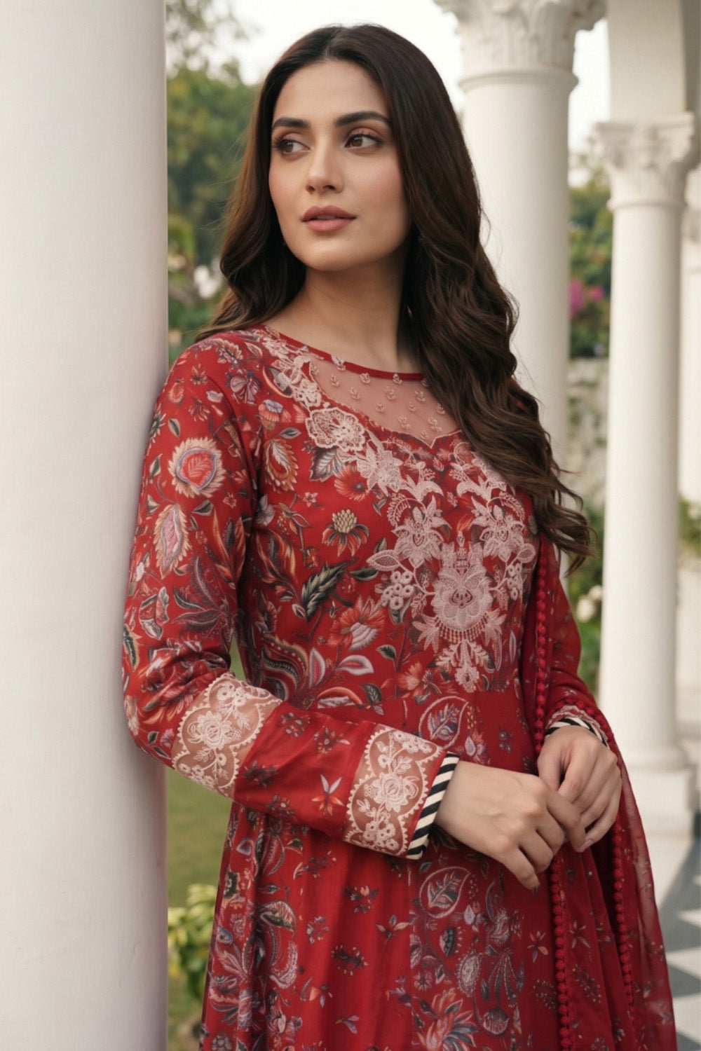 3 Piece - Embroidered Digital Printed Lawn Suit P001230
