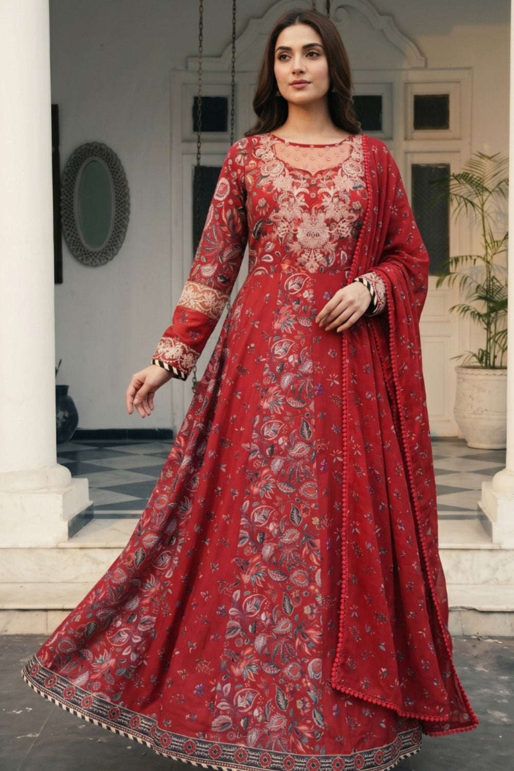 3 Piece - Embroidered Digital Printed Lawn Suit P001230