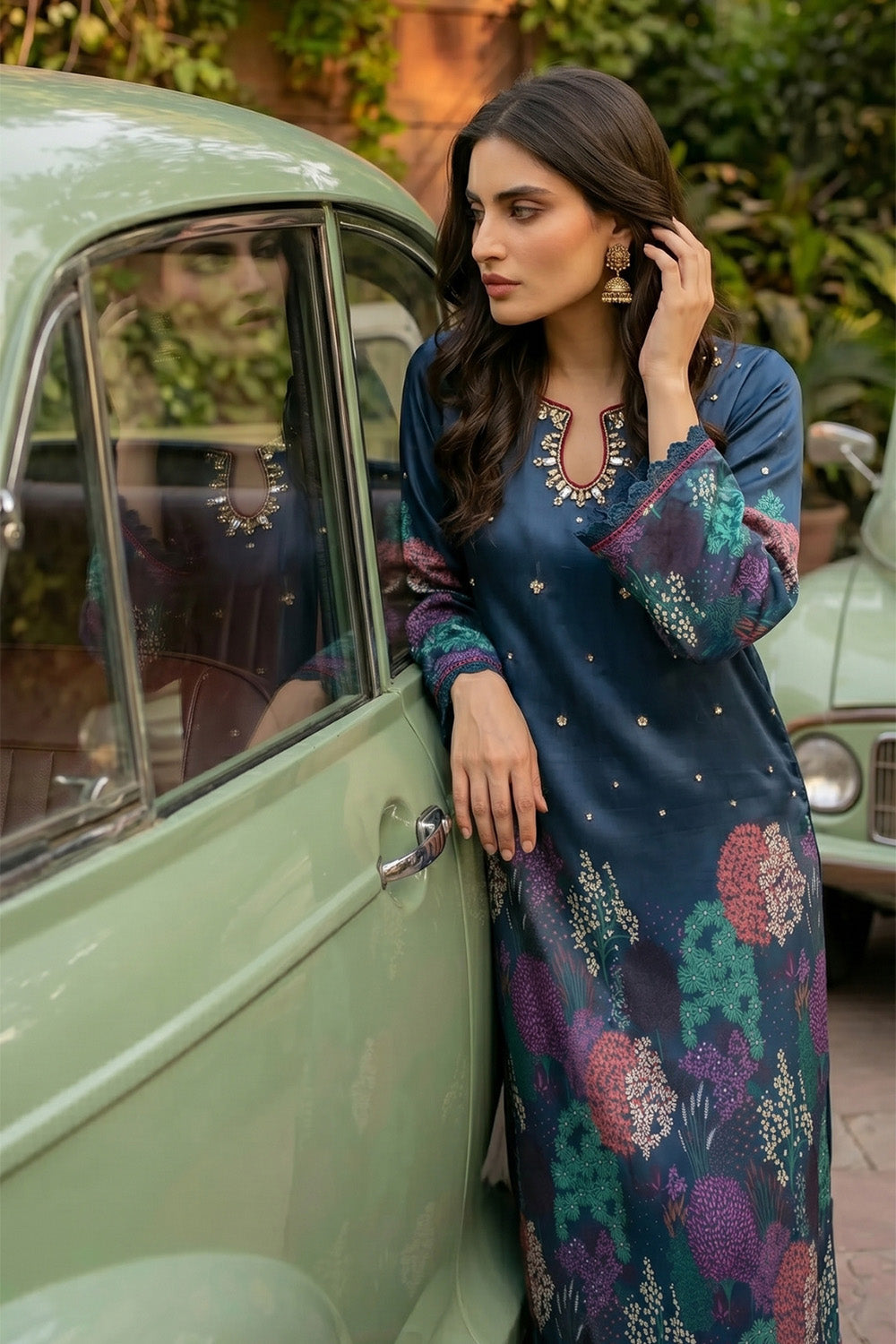 3 Piece - Embellished Printed Shamoz Silk Suit LFP1161