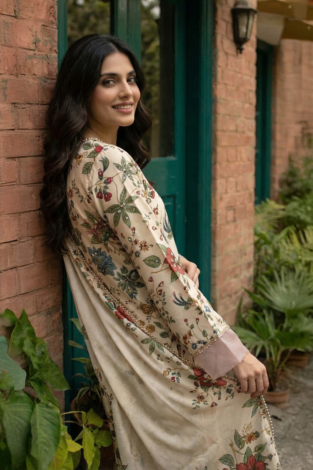 3 Piece - Embellished Printed Shamoz Silk Suit LFP1156