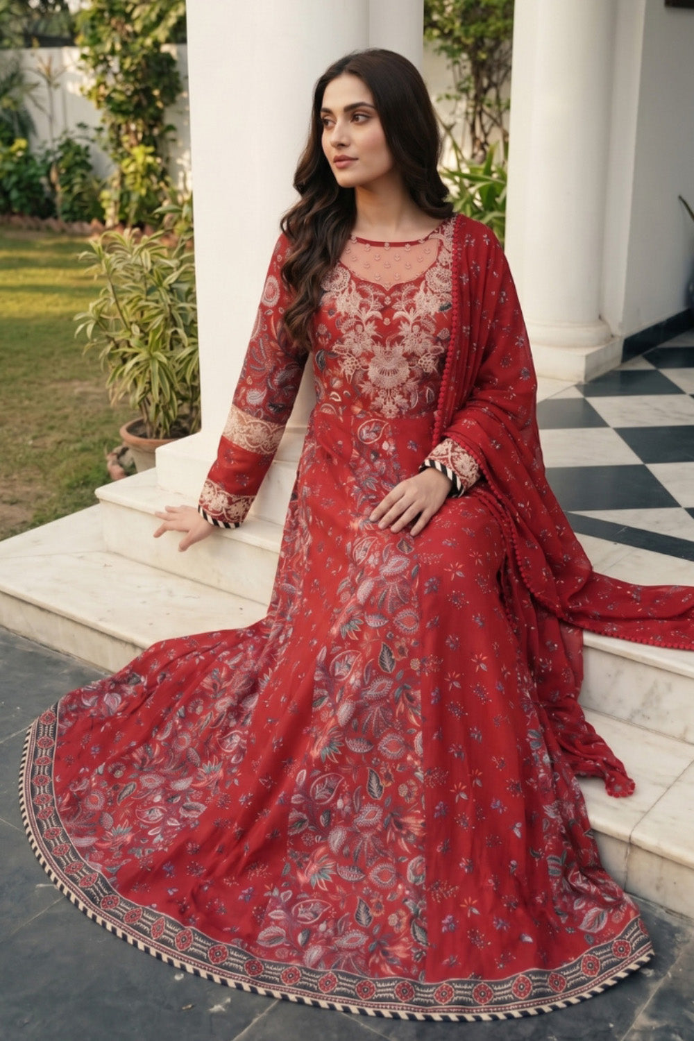 3 Piece - Embroidered Digital Printed Lawn Suit P001230