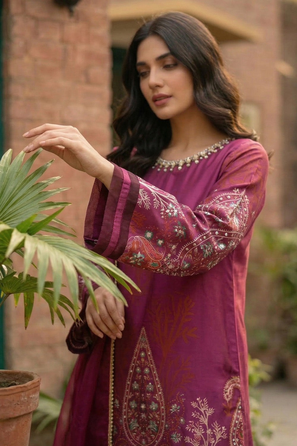 3 Piece - Embellished Printed Shamoz Silk Suit LFP1159