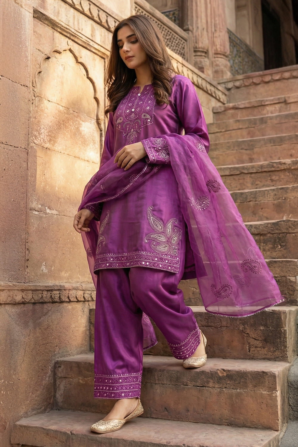 3 Piece - Premium Pure Sheesha Silk Embroidered Suit LFP1148