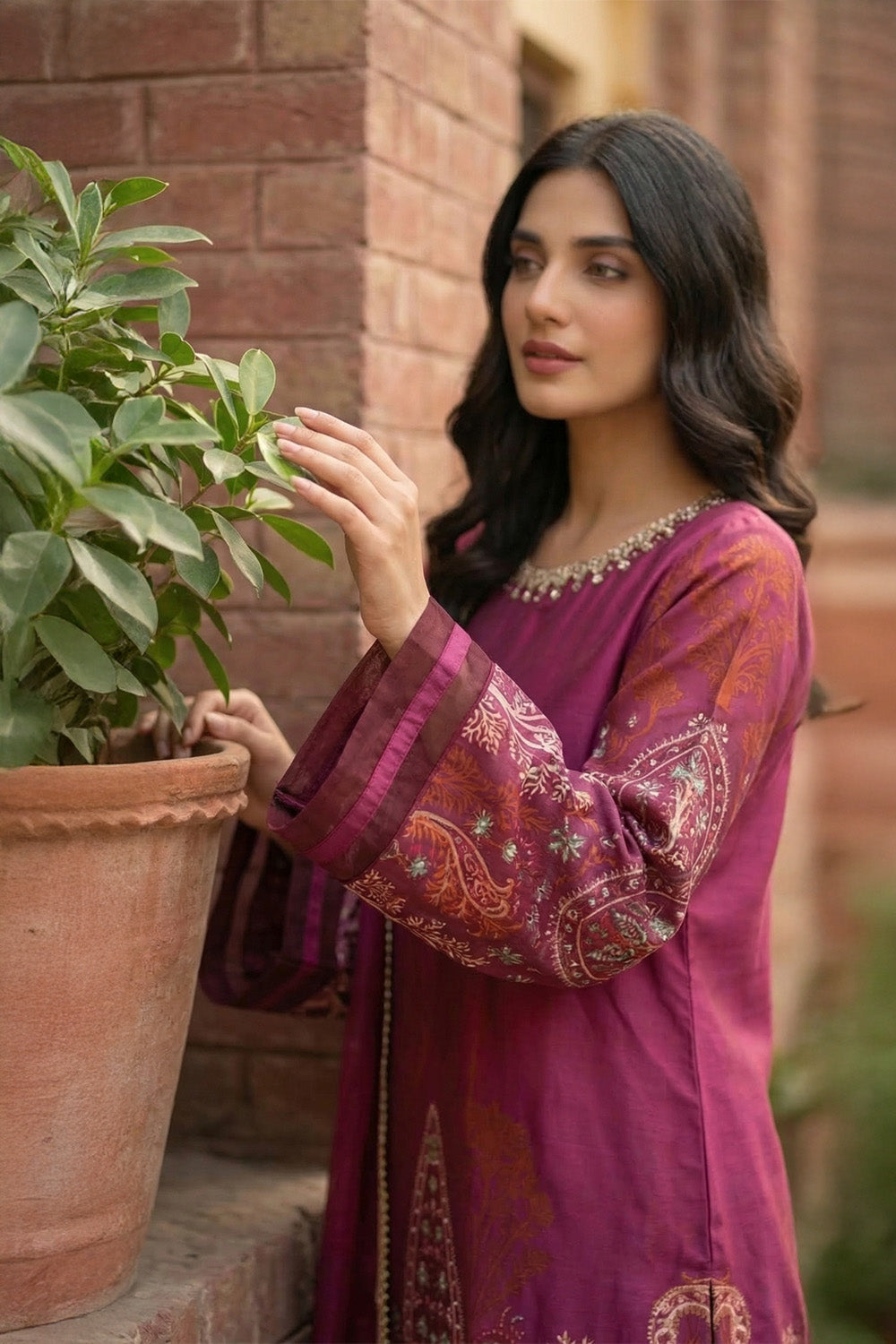 3 Piece - Embellished Printed Shamoz Silk Suit LFP1159