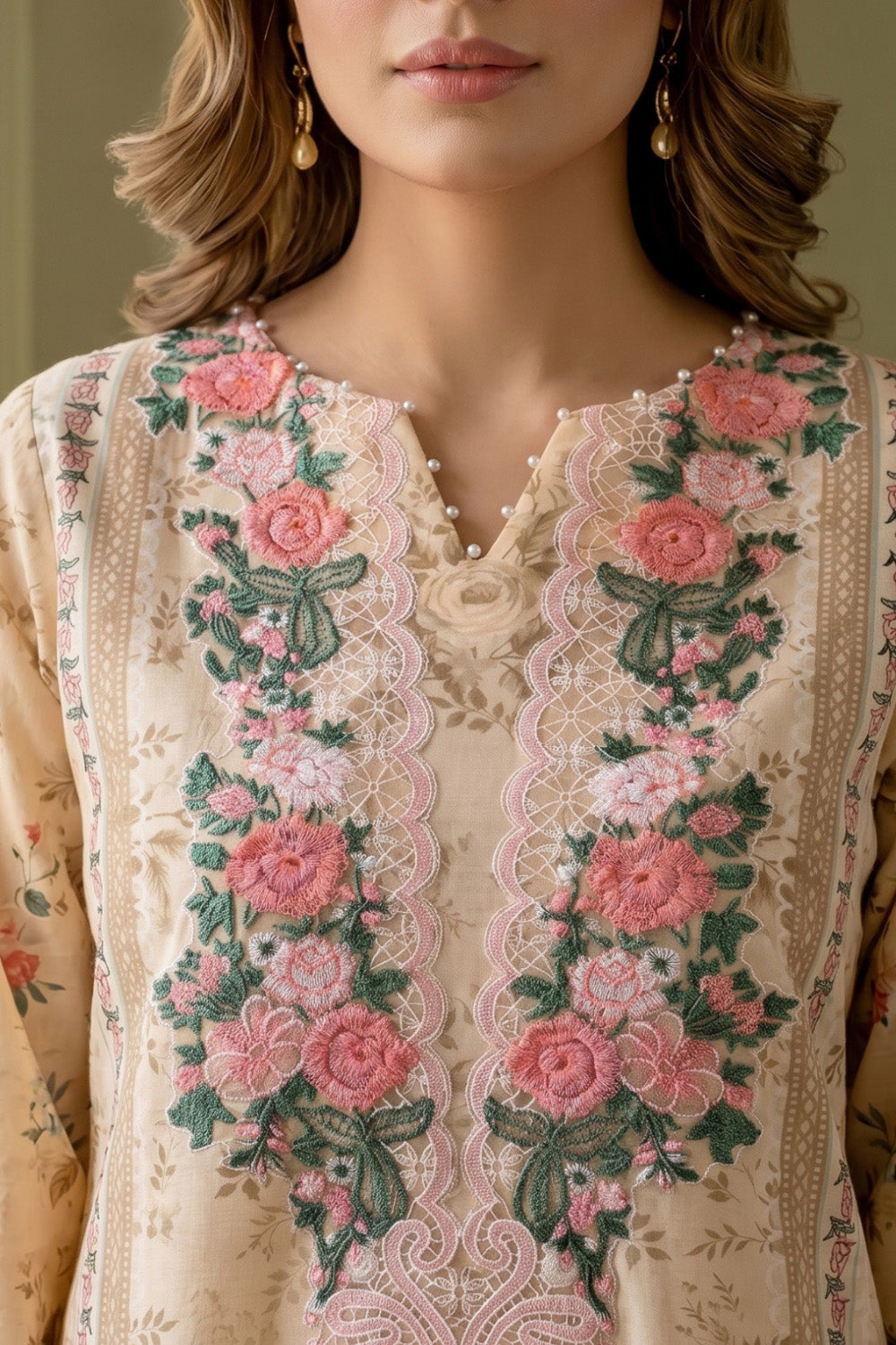 3 Piece - Embroidered Digital Printed Lawn Suit U001233 (Unstitched and Stitched)