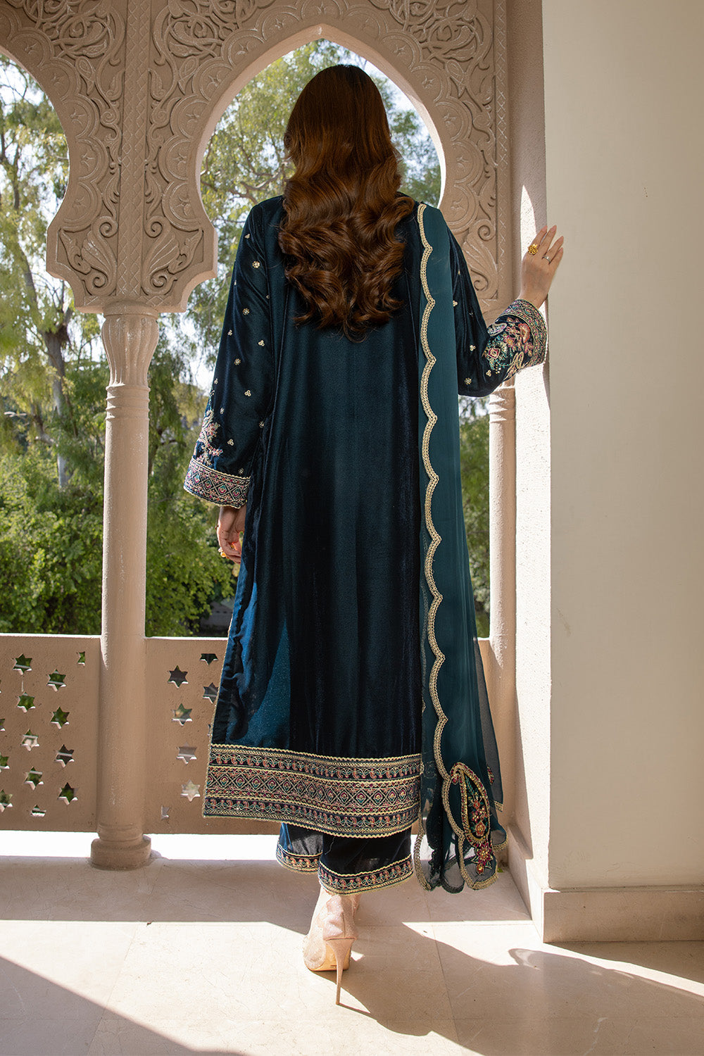 3 Piece - Embroidered Premium Velvet Suit V001017
