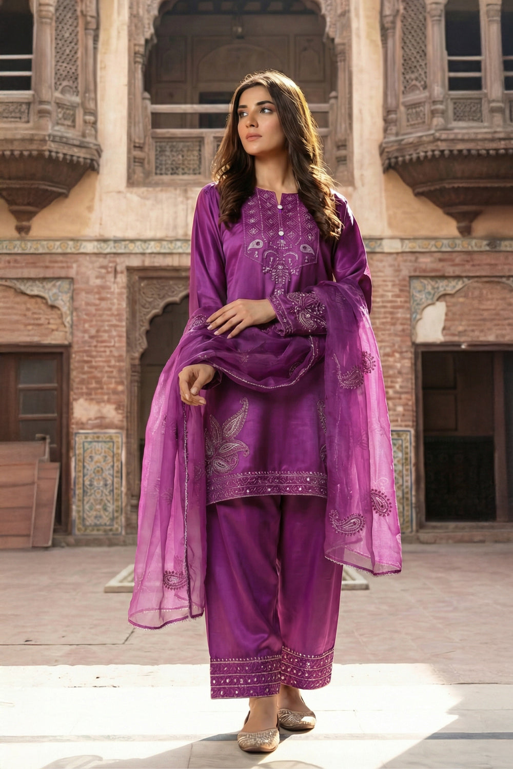 3 Piece - Premium Pure Sheesha Silk Embroidered Suit LFP1148