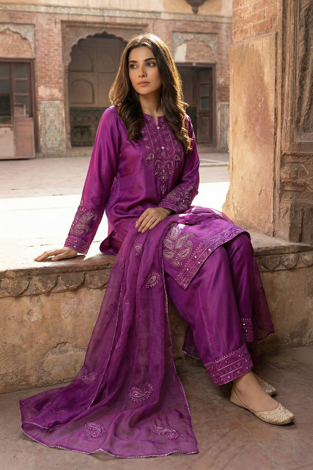 3 Piece - Premium Pure Sheesha Silk Embroidered Suit LFP1148