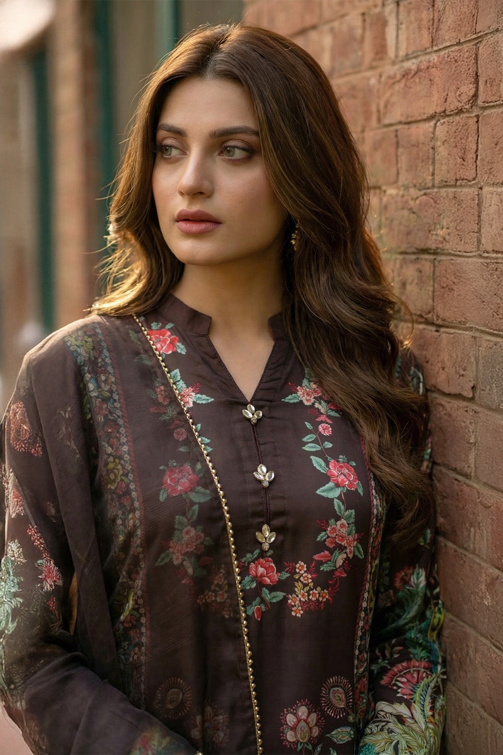 3 Piece - Embellished Printed Shamoz Silk Suit LFP1158