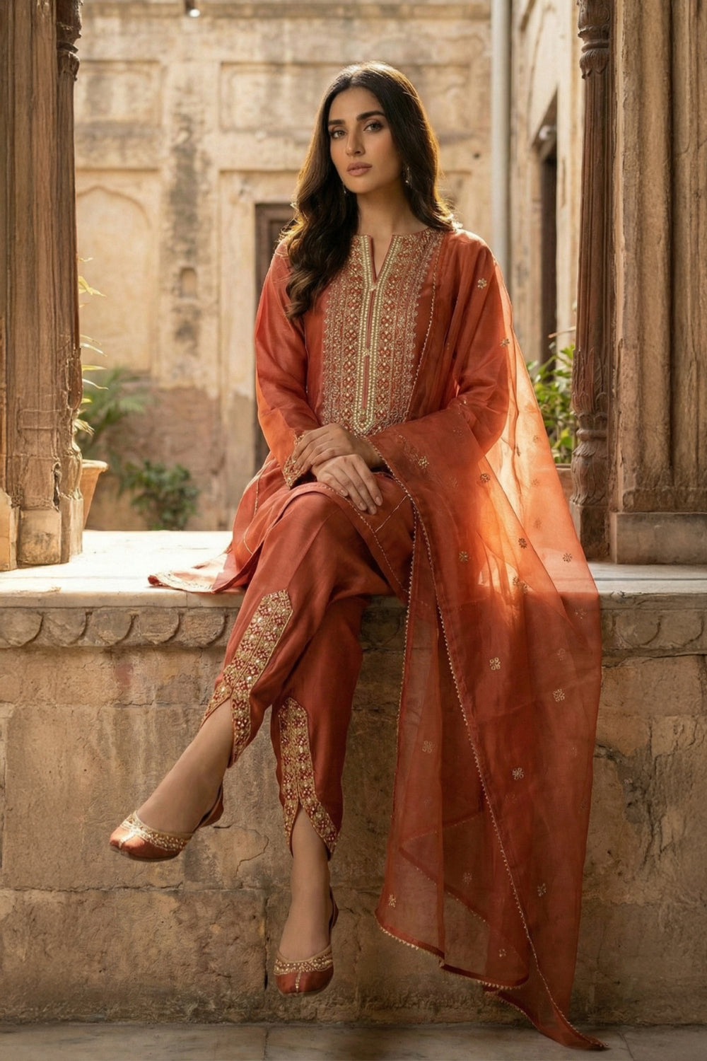 3 Piece - Premium Pure Sheesha Silk Embroidered Suit LFP1146
