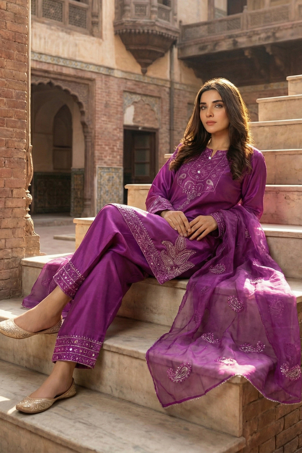 3 Piece - Premium Pure Sheesha Silk Embroidered Suit LFP1148