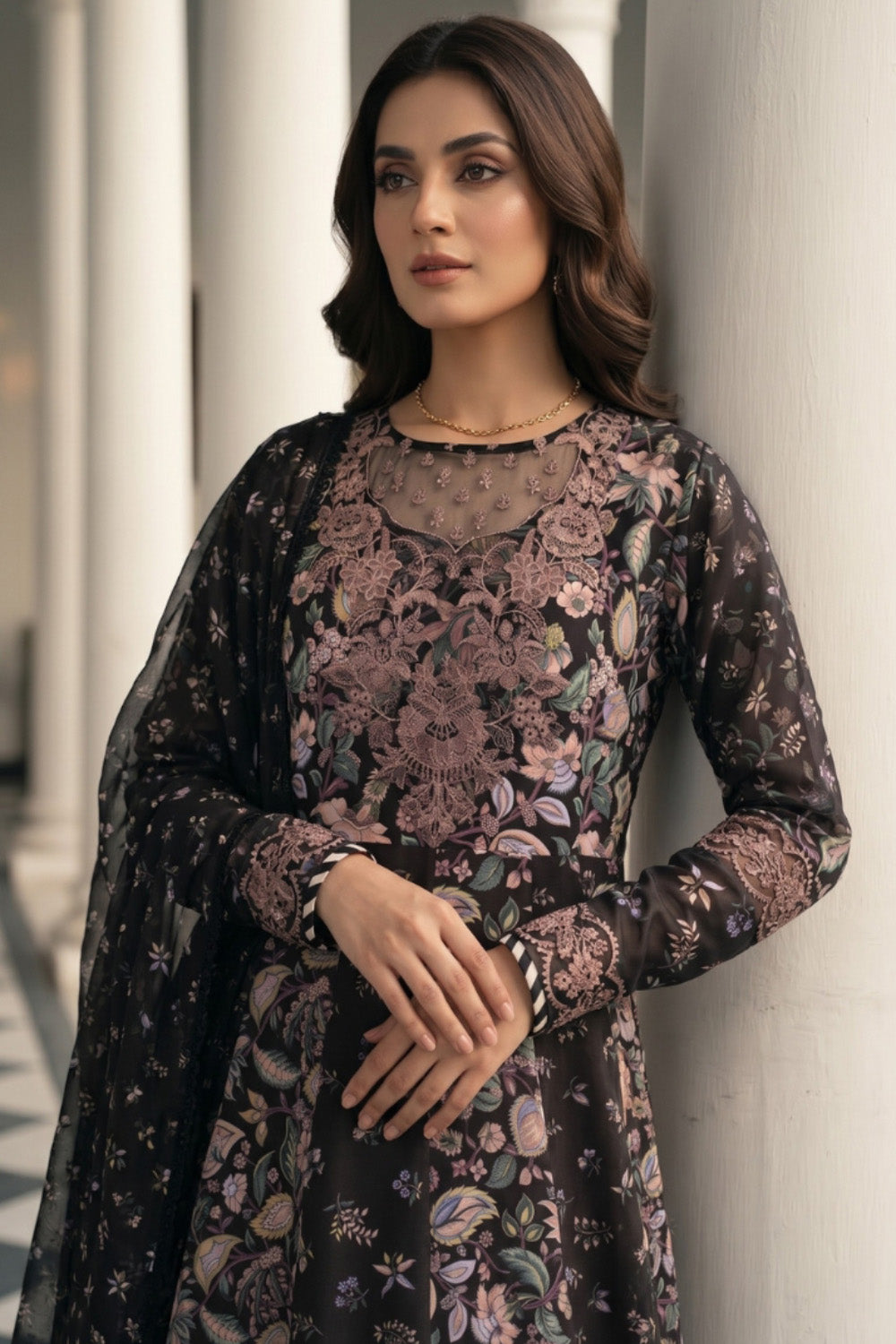 3 Piece - Embroidered Digital Printed Lawn Suit P001229