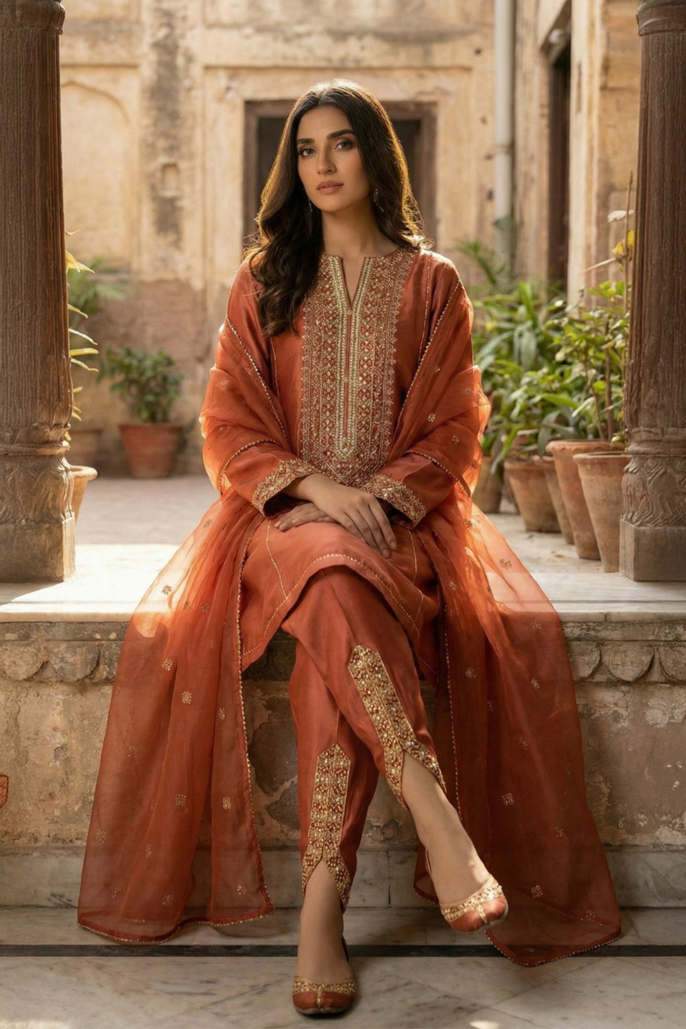 3 Piece - Premium Pure Sheesha Silk Embroidered Suit LFP1146