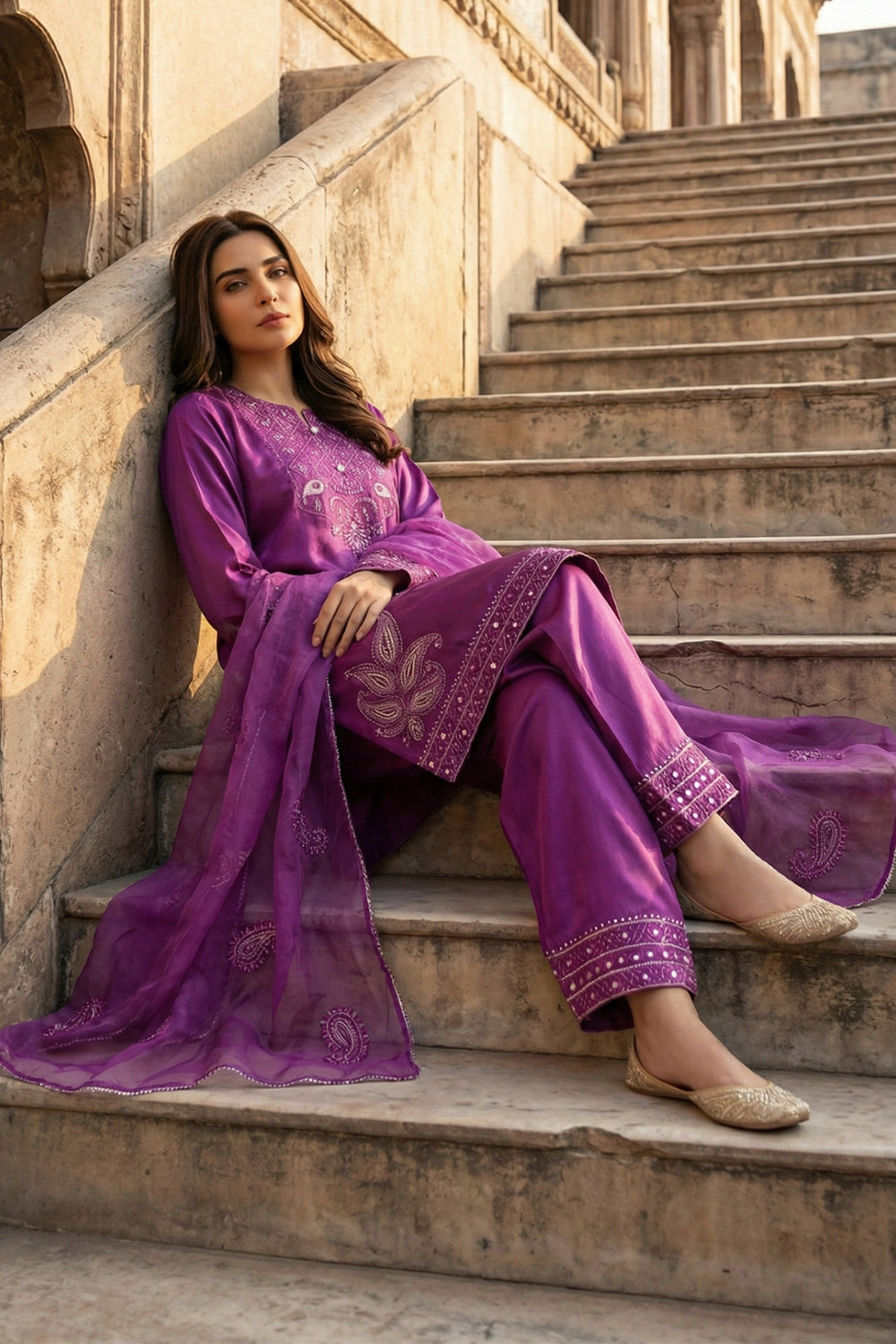 3 Piece - Premium Pure Sheesha Silk Embroidered Suit LFP1148