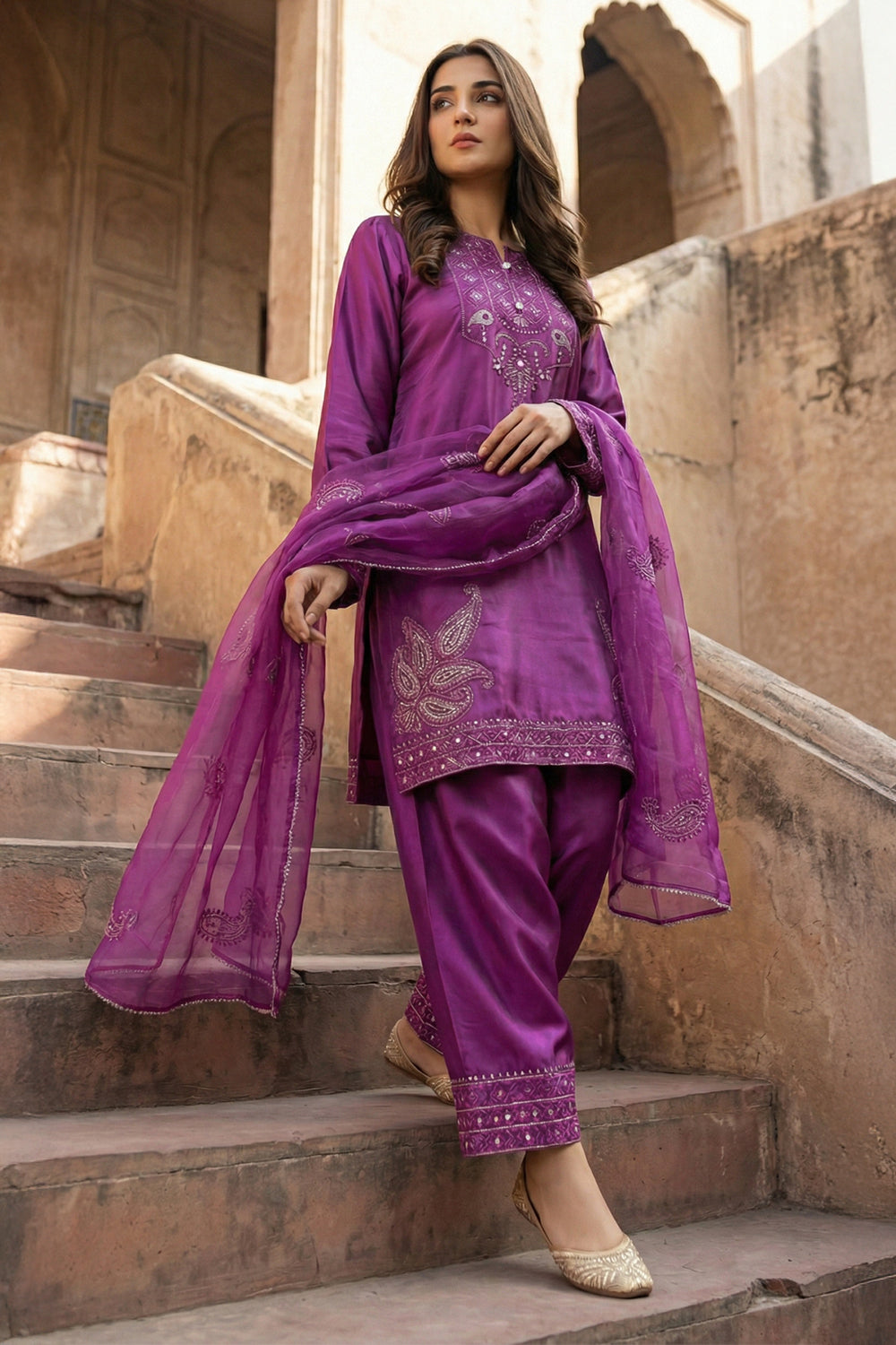 3 Piece - Premium Pure Sheesha Silk Embroidered Suit LFP1148