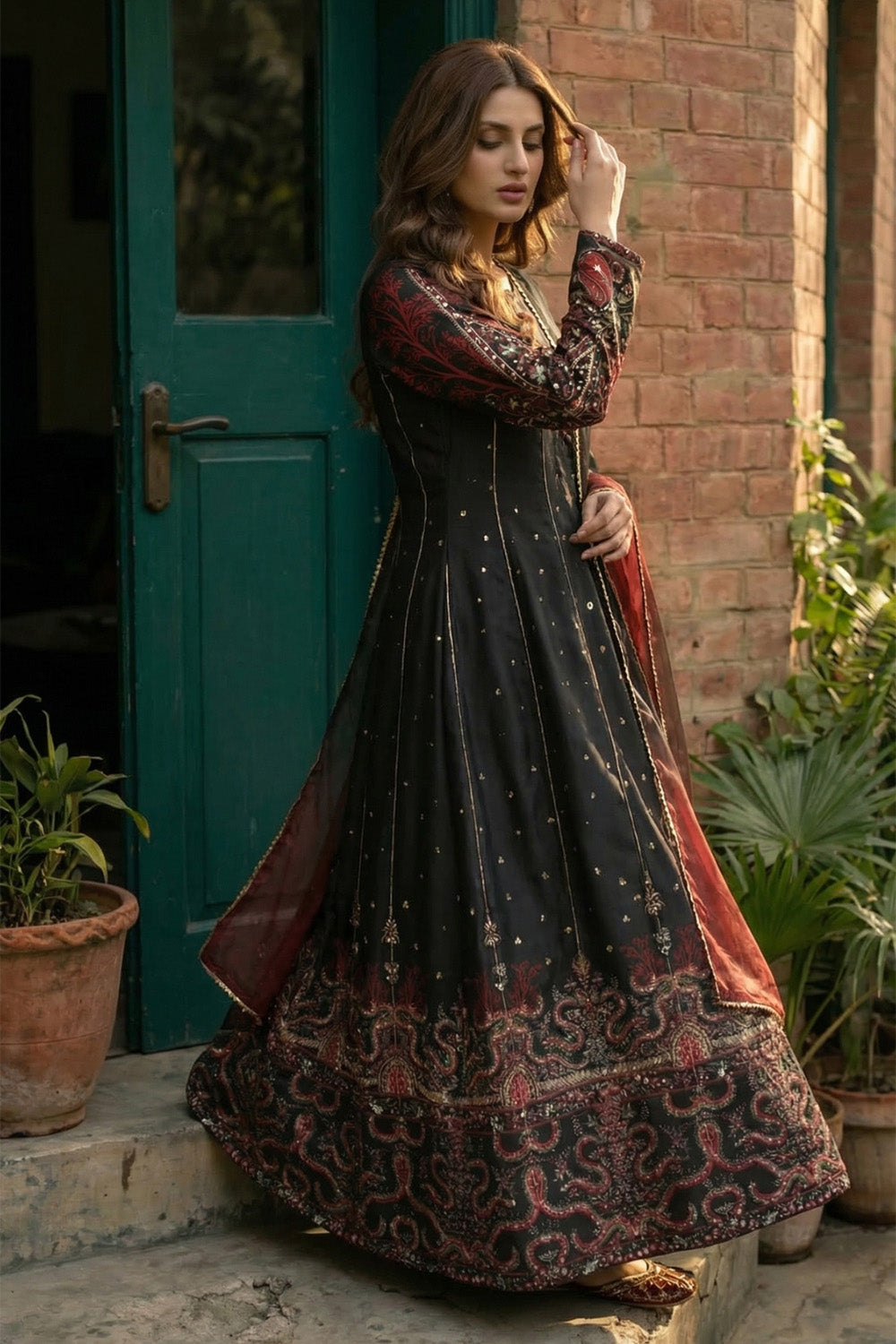 2 Piece - Embellished Printed Shamoz Silk Suit LFP1157