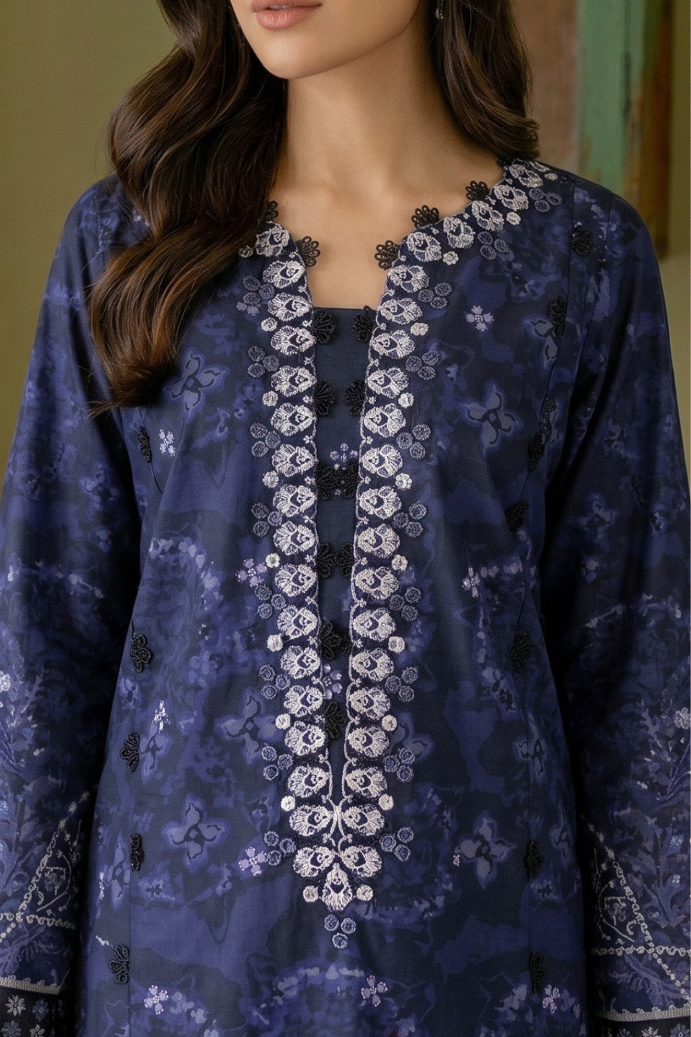 3 Piece - Embroidered Digital Printed Lawn Suit U001232 (Unstitched and Stitched)