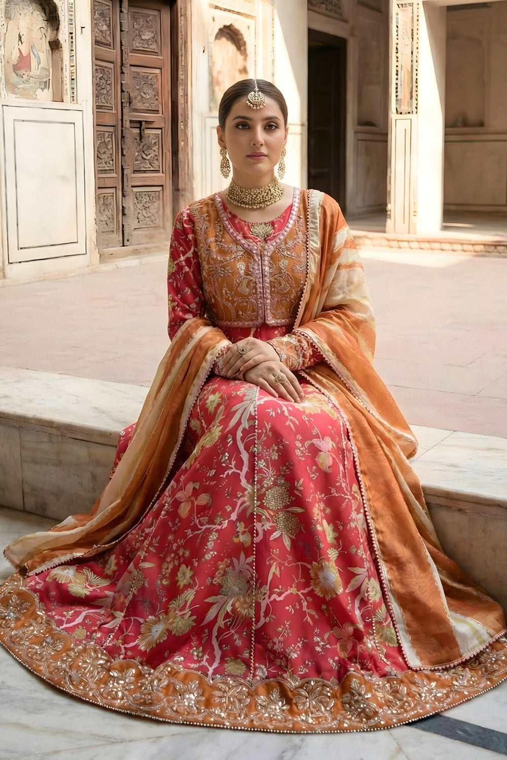 2 Piece - Embroidered Printed Shamoz Silk Suit LFP1151