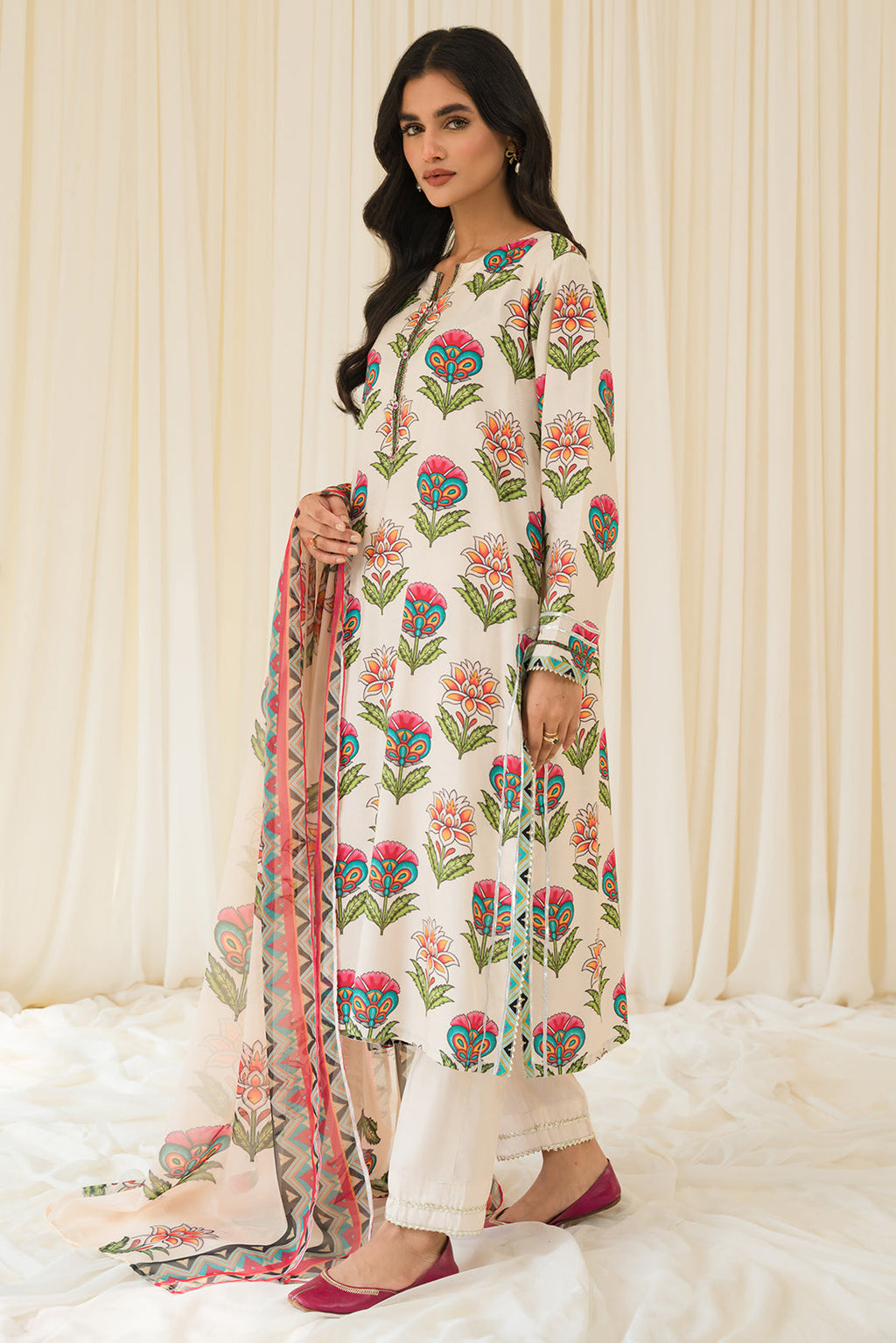 3 Piece - Digital Printed Linen Suit P0827A
