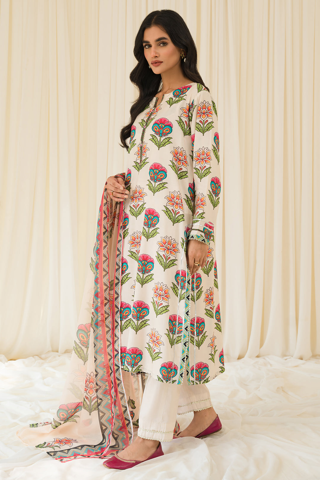 3 Piece - Digital Printed Linen Suit P0827A