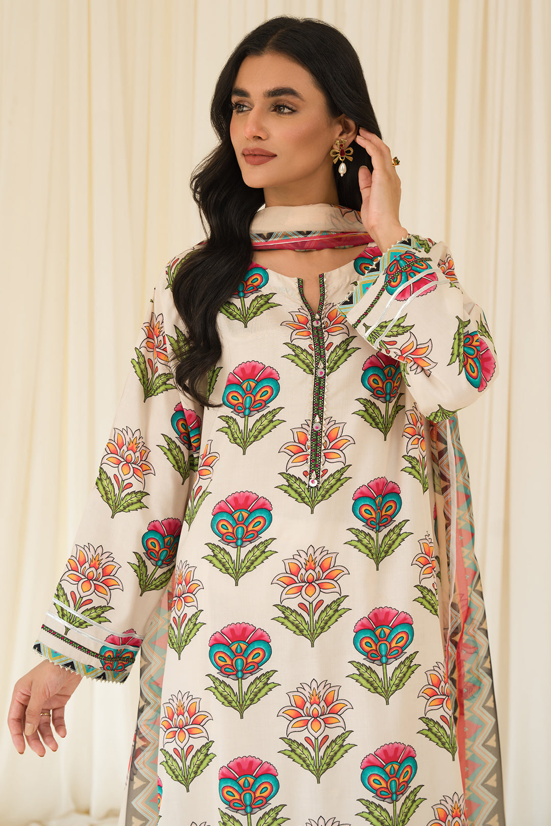3 Piece - Digital Printed Linen Suit P0827A