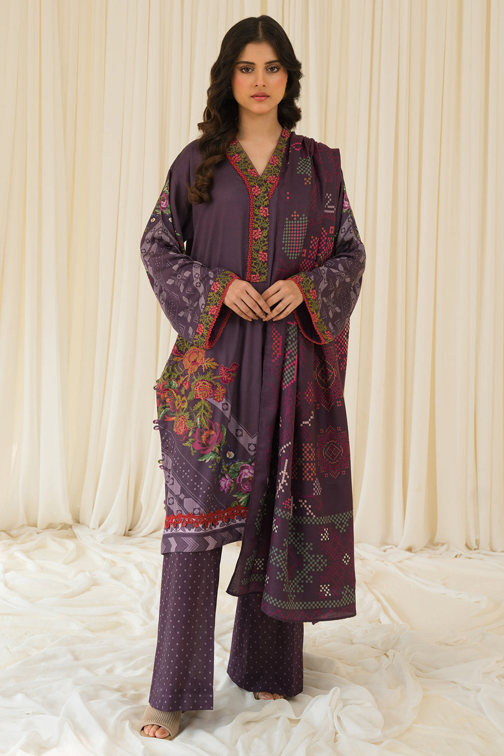 3 Piece - Embroidered Khaddar Suit U1001A (SO)