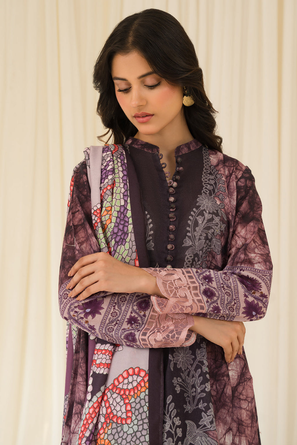 3 Piece - Embroidered Digital Printed Khaddar Suit U0995A (SO)