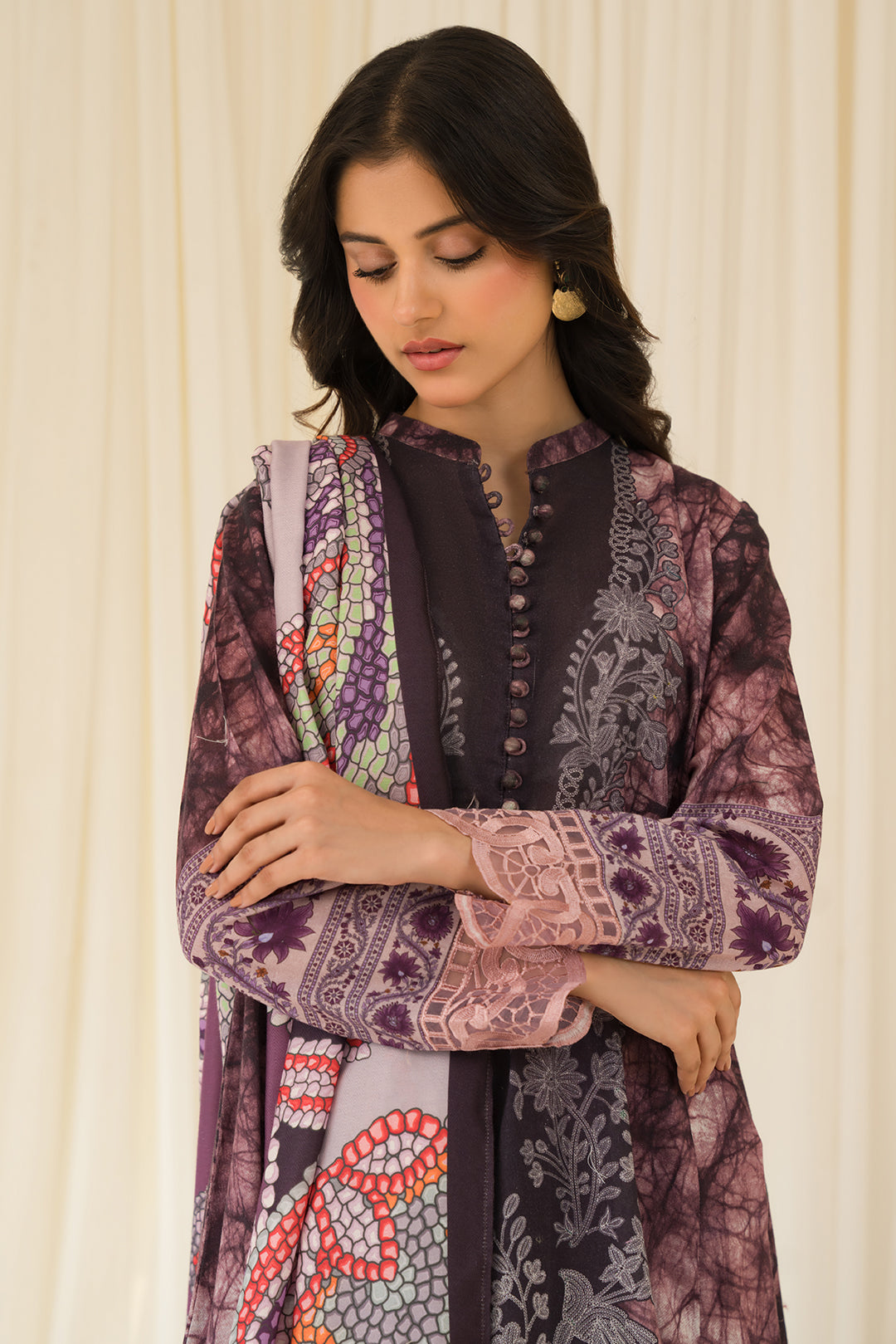3 Piece - Embroidered Digital Printed Khaddar Suit U0995A (SO)
