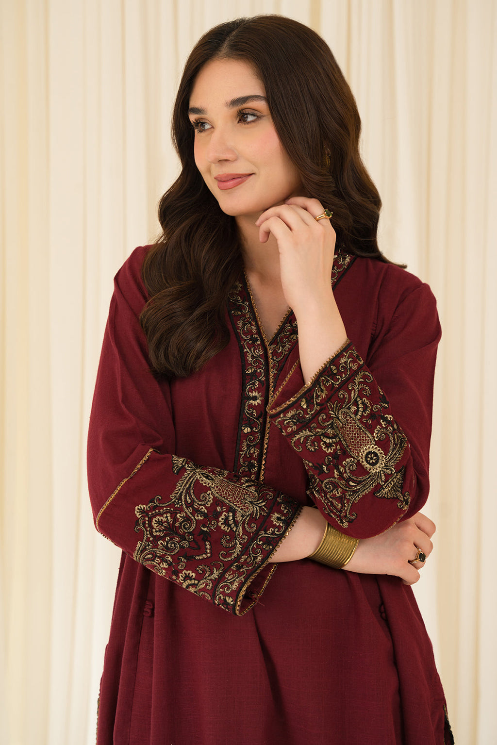 2 Piece - Embroidered Slub Khaddar Suit P0880 (SO)