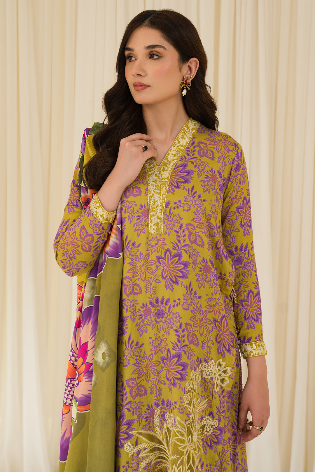 2 Piece - Embroidered Digital Printed Linen Suit U0925A