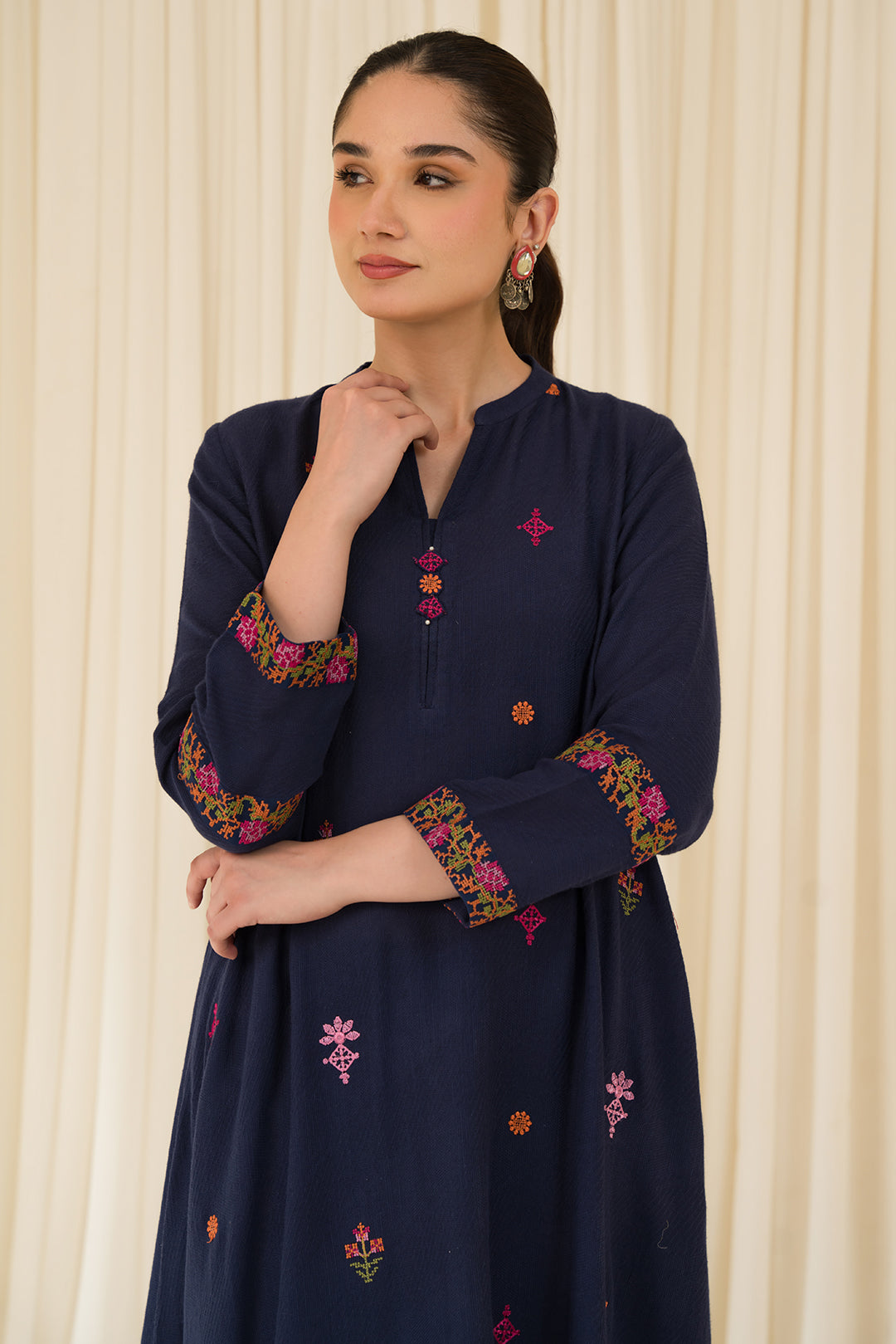 2 Piece - Embroidered Slub Khaddar Suit P878A