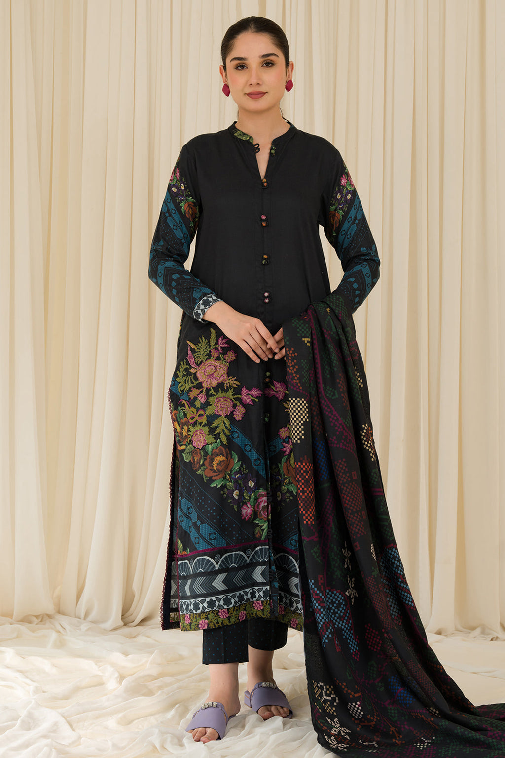 3 Piece - Embroidered Khaddar Suit U1001