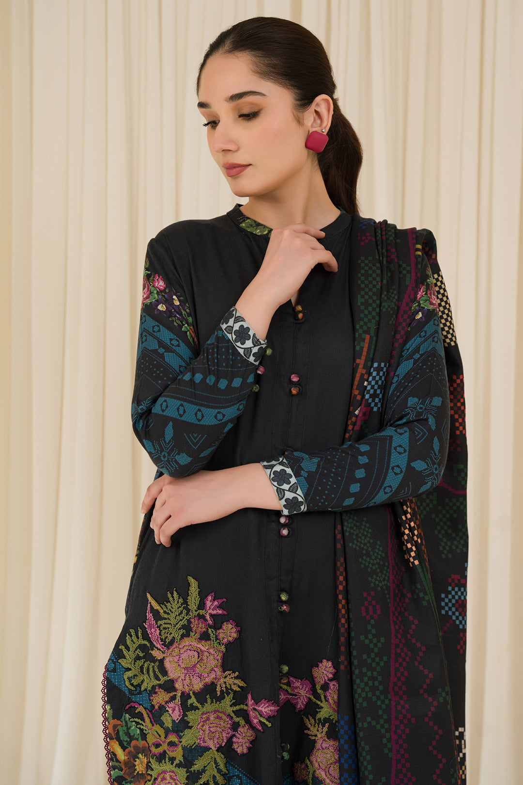 3 Piece - Embroidered Khaddar Suit U1001