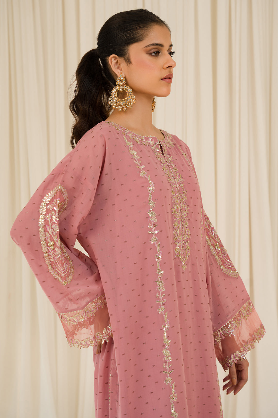 1 Piece - Embroidered Chiffon Shirt P0796