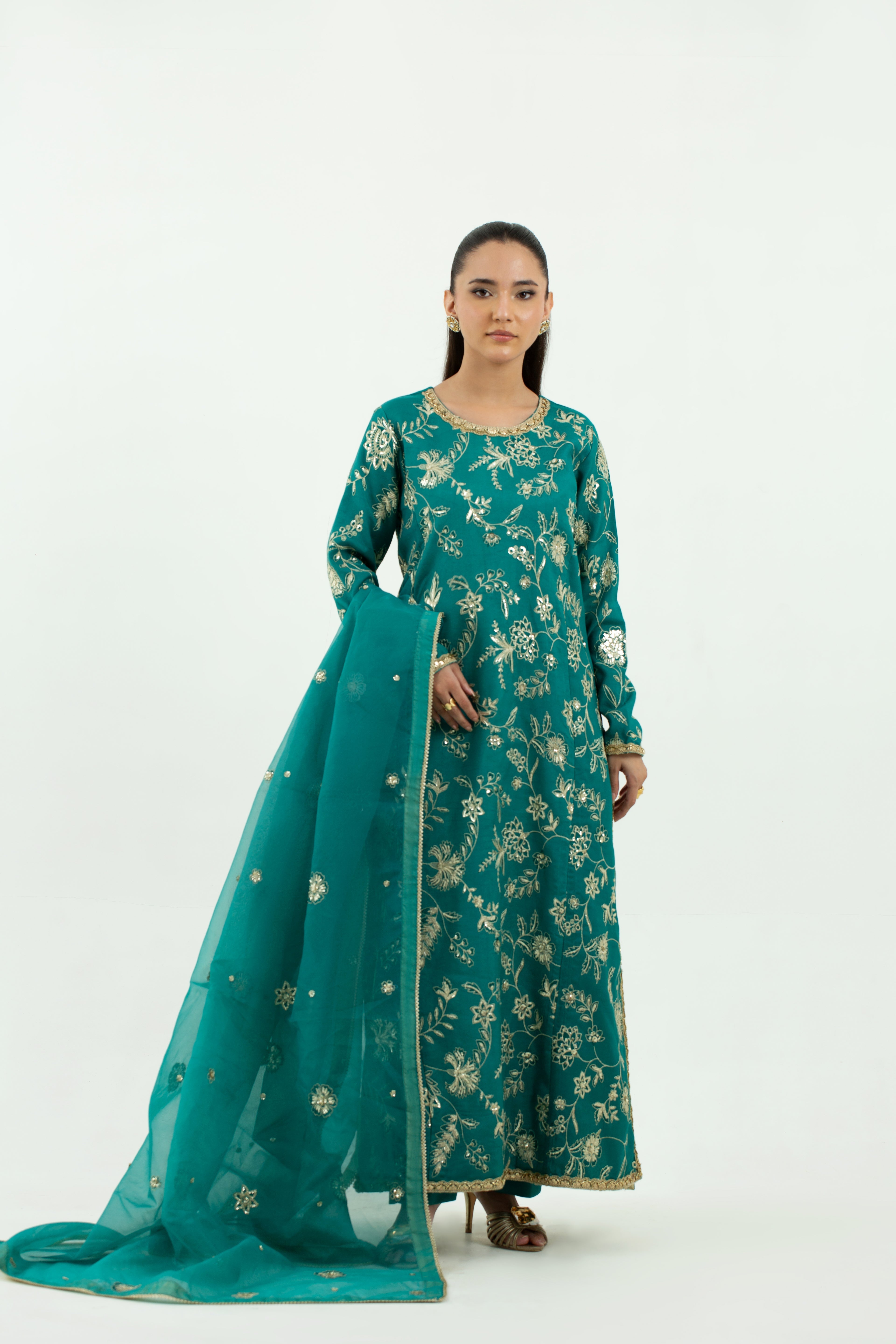 3 Piece - Embroidered Raw Silk Suit LFP1134