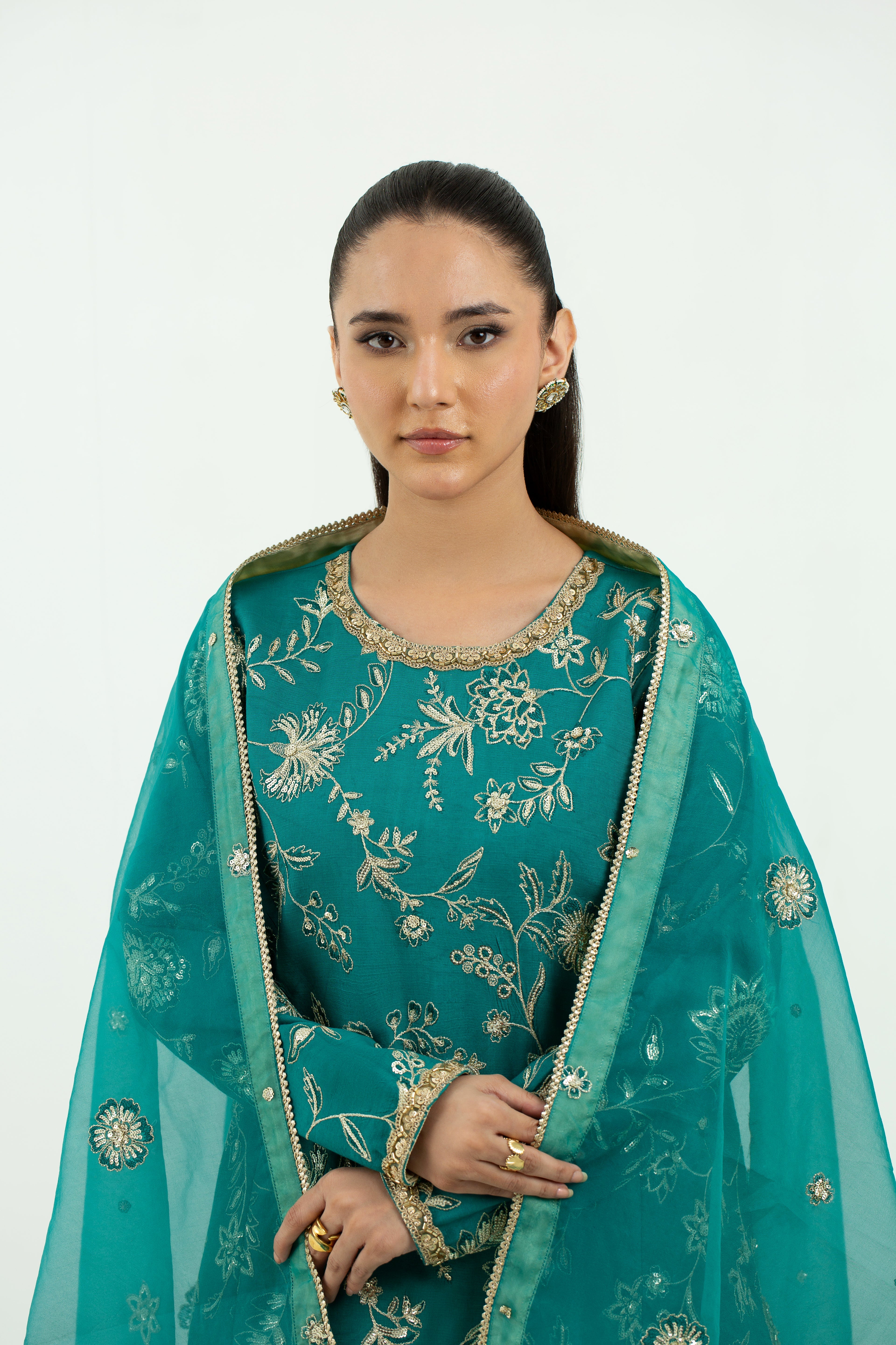 3 Piece - Embroidered Raw Silk Suit LFP1134