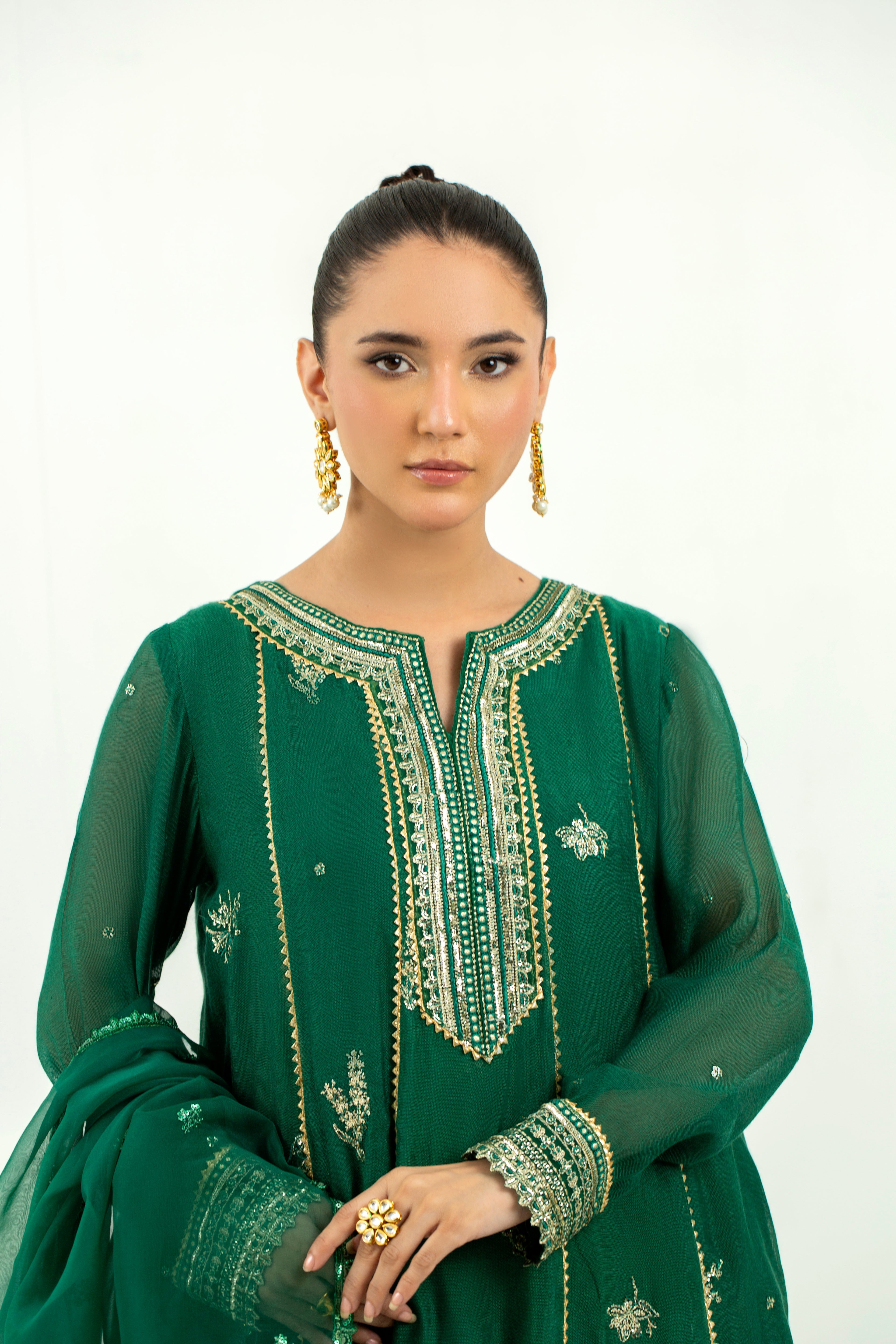 2 Piece - Embroidered Cotton Staple Khadi Net Suit LFP1136