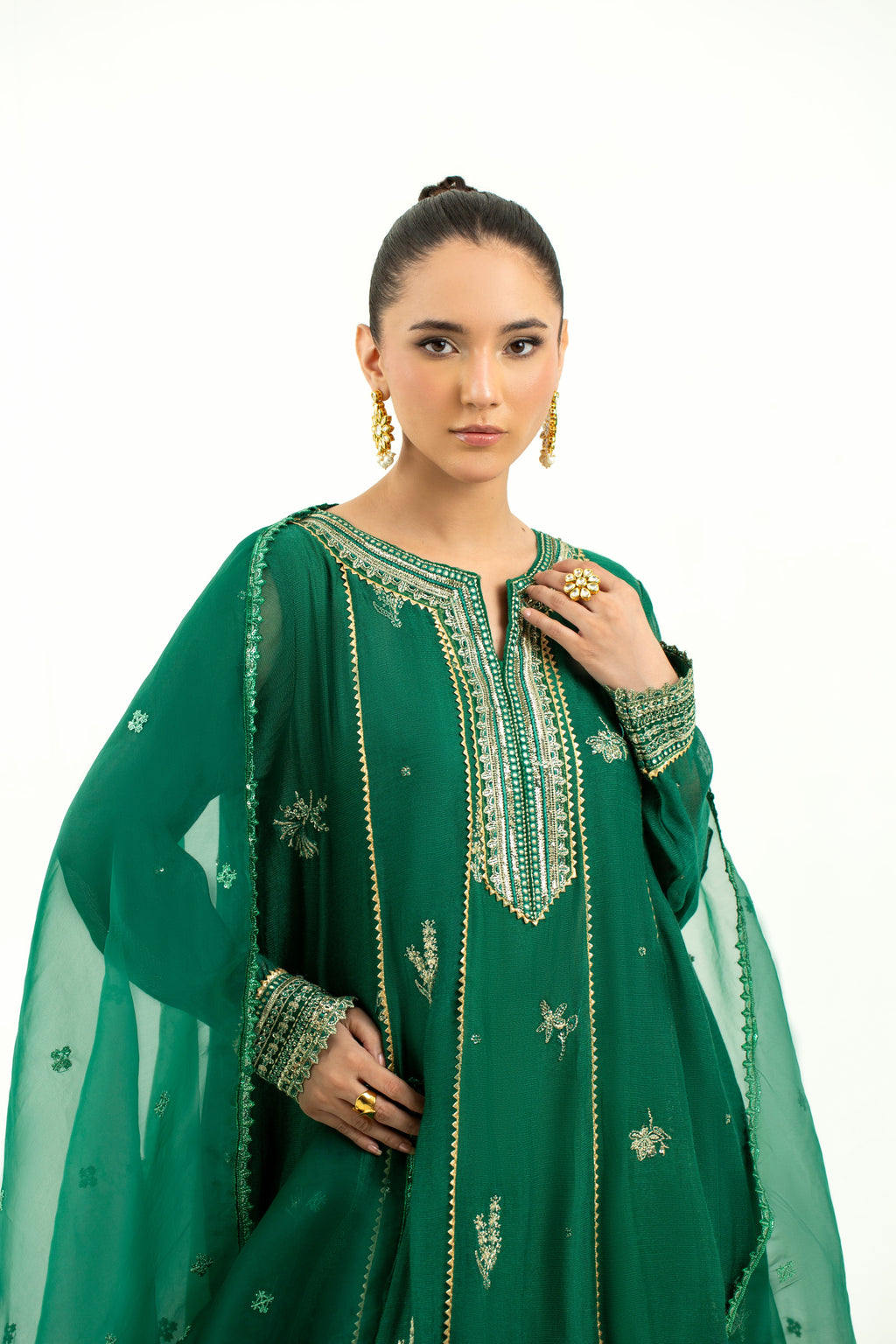 2 Piece - Embroidered Cotton Staple Khadi Net Suit LFP1136