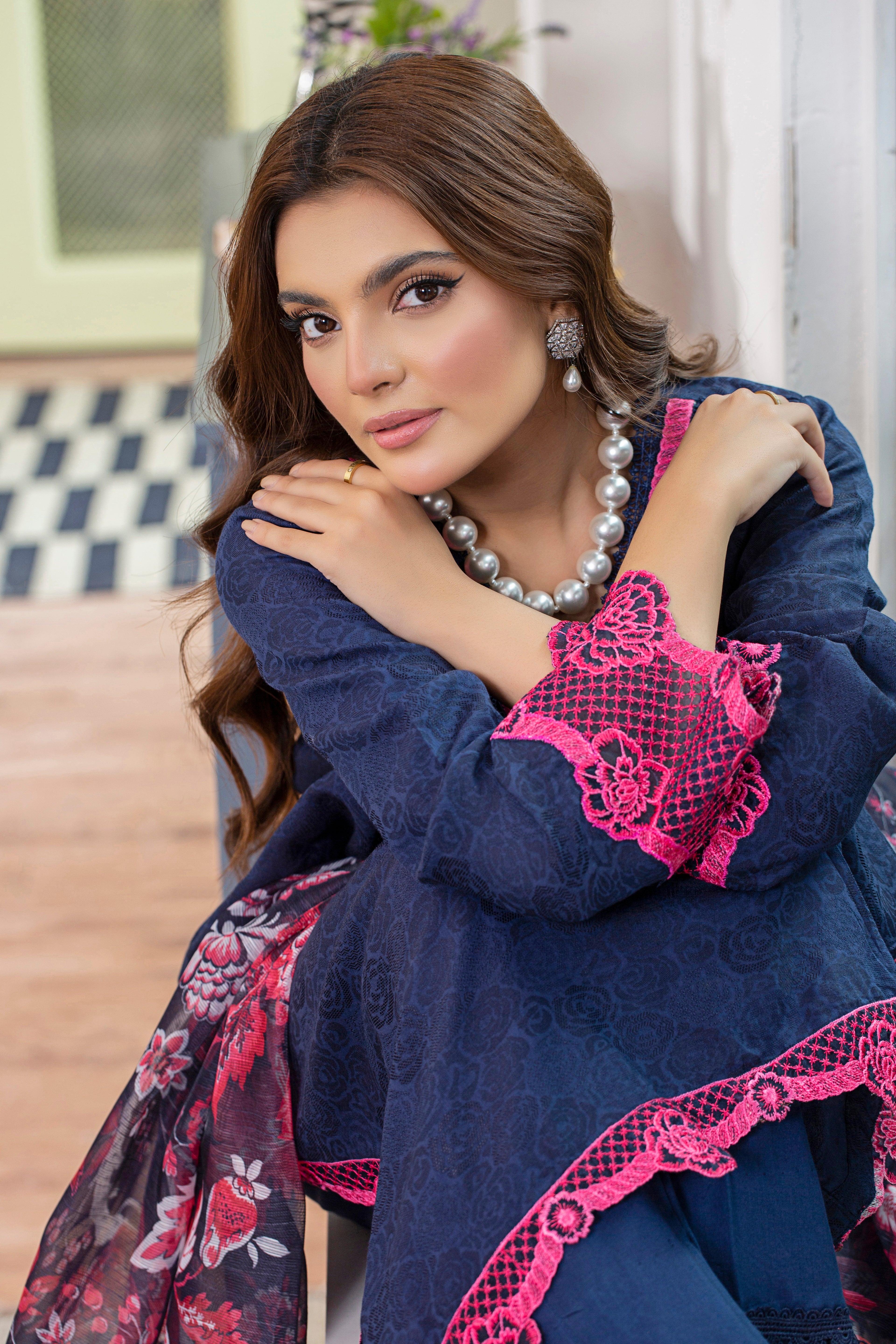 3 Piece - Embroidered Viscose Self Jacquard Suit P001172