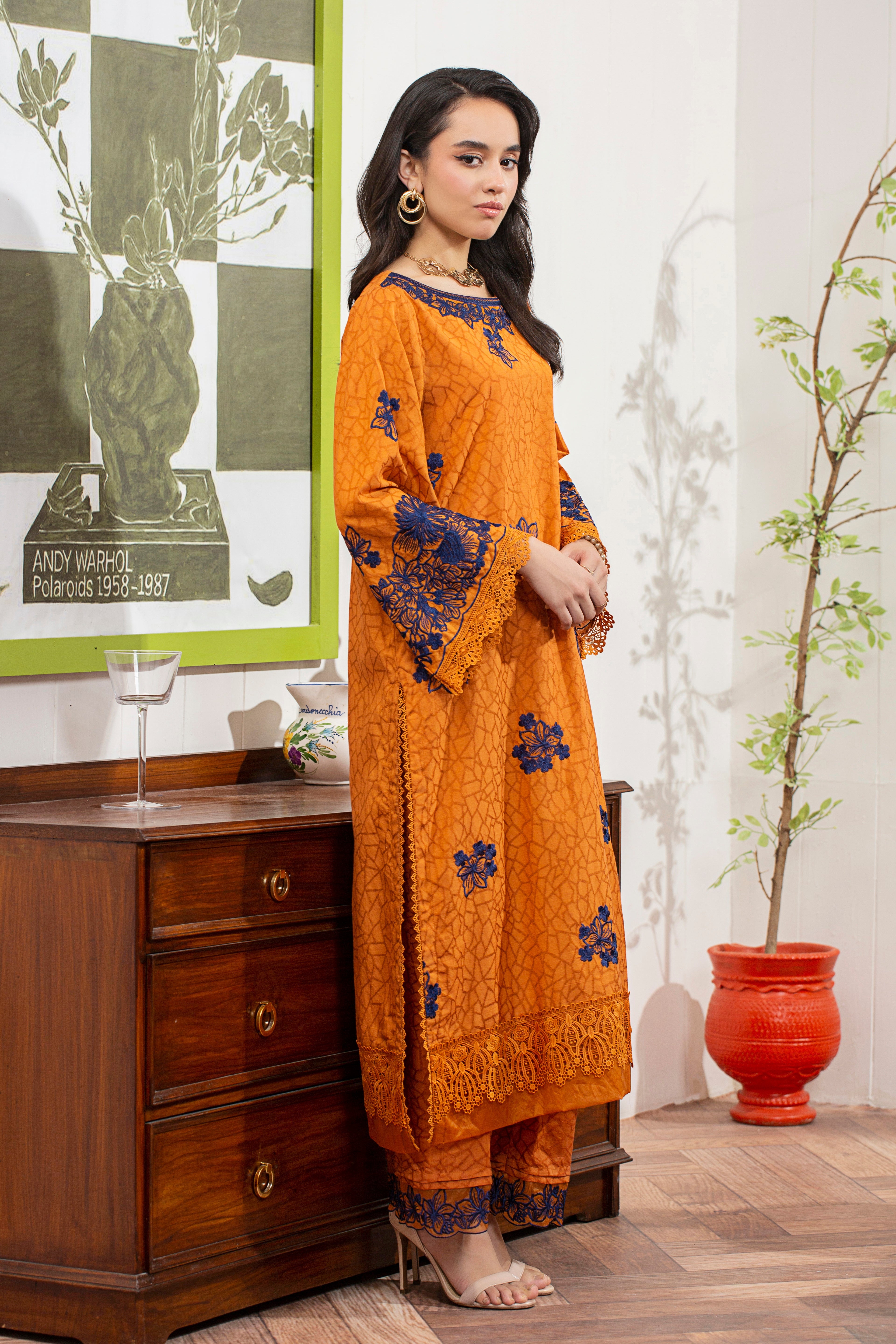 2 Piece - Embroidered Viscose Self Jacquard Suit P001169