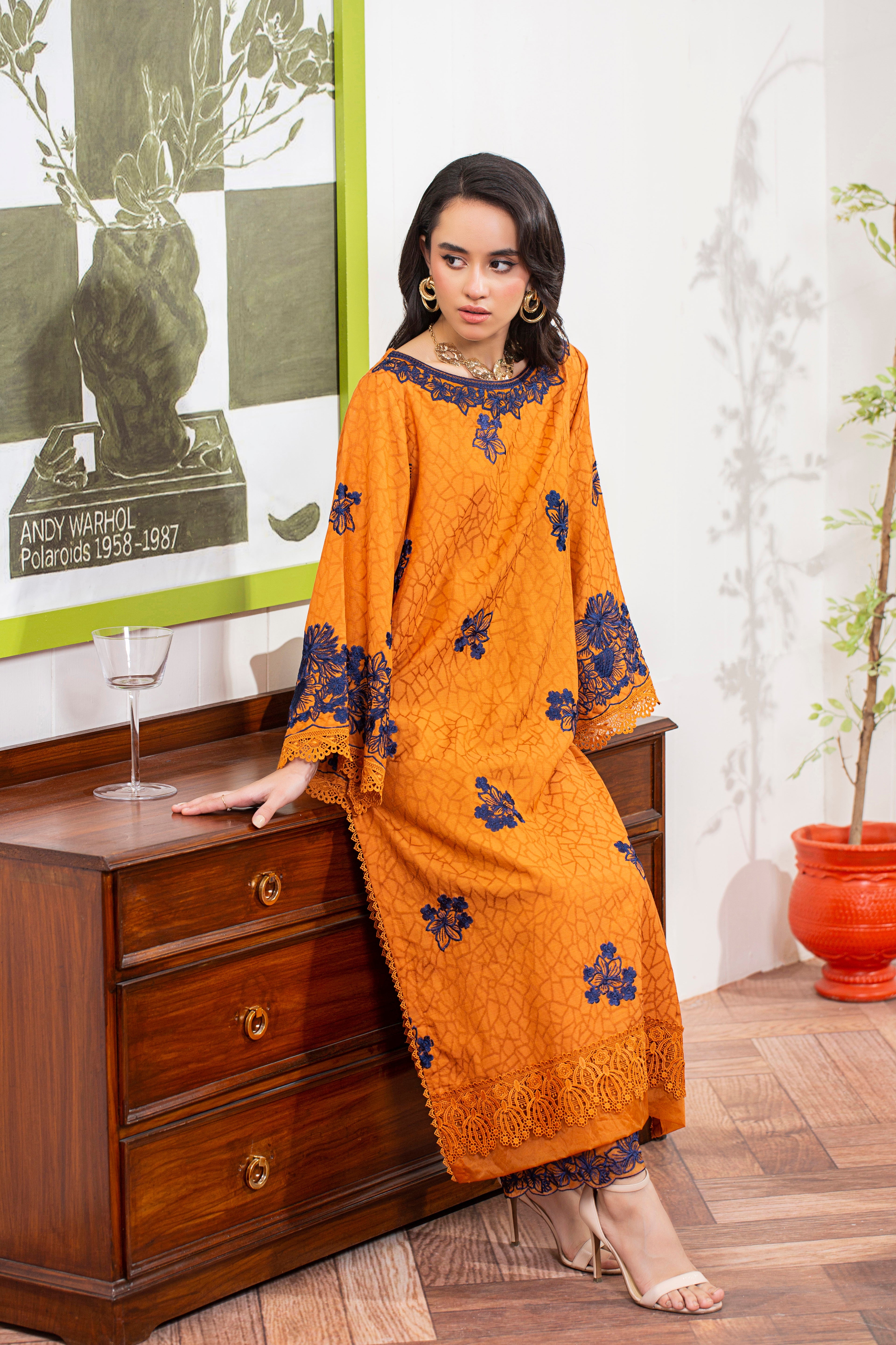 2 Piece - Embroidered Viscose Self Jacquard Suit P001169