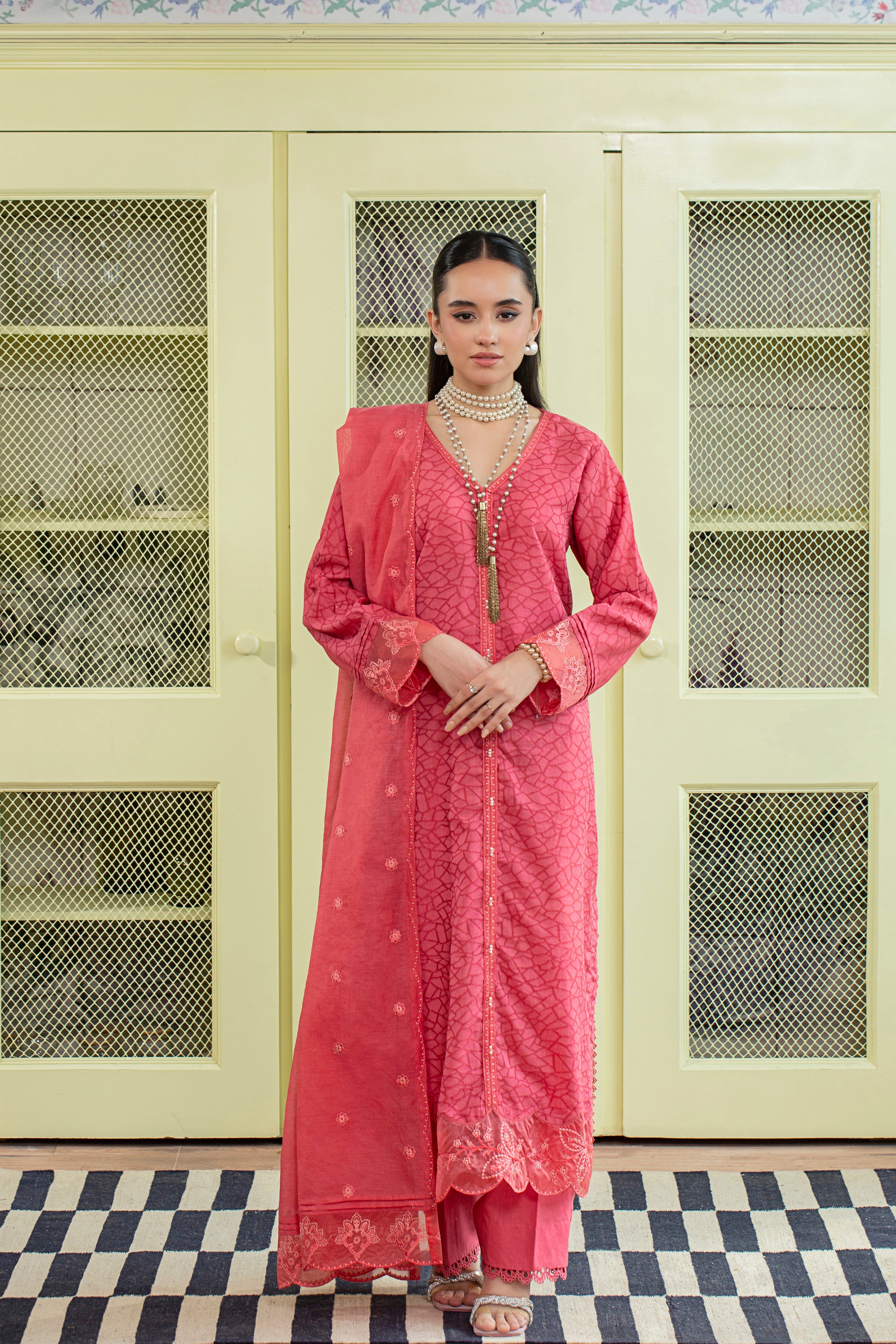 3 Piece - Embroidered Viscose Jacquard Suit P001171
