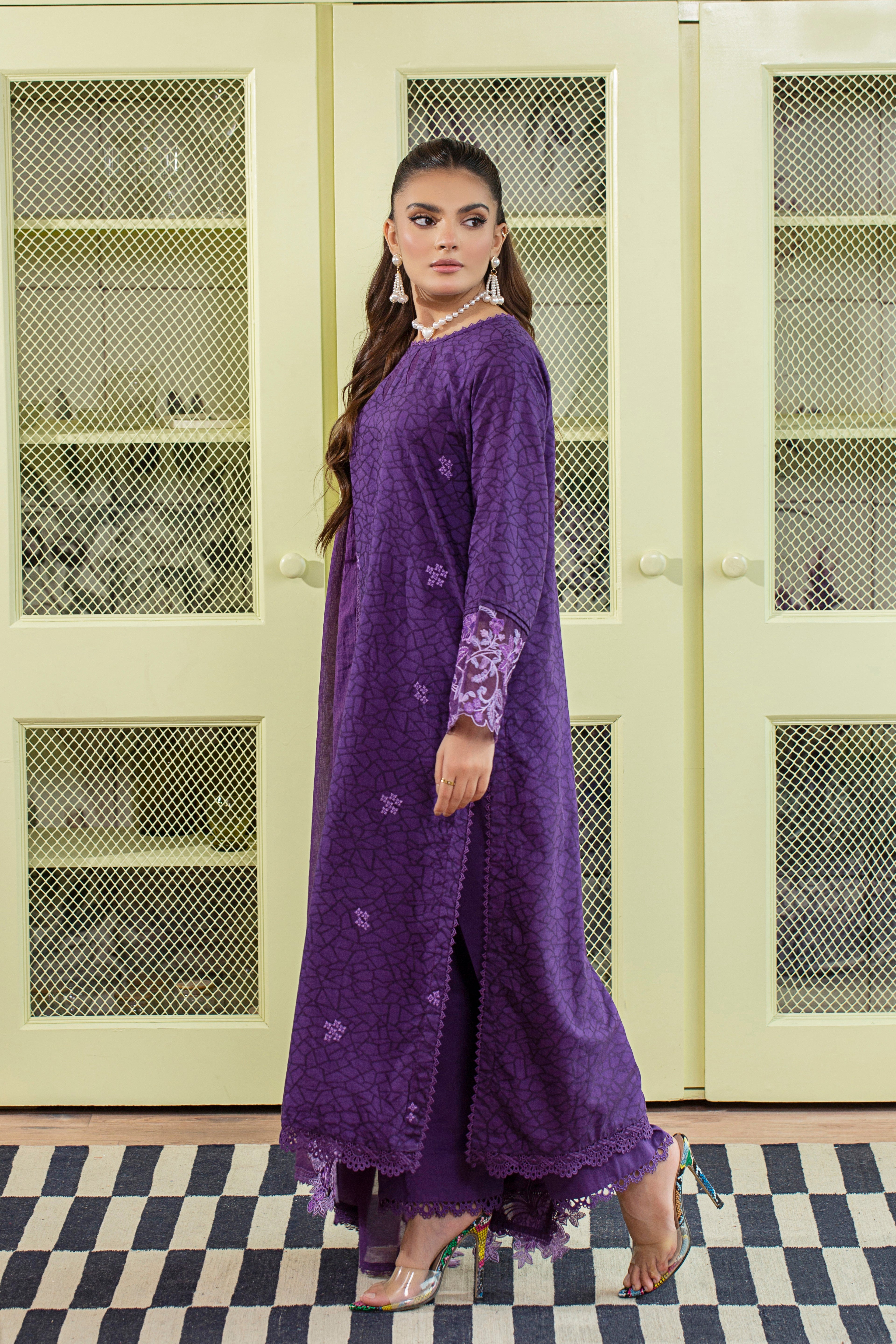 3 Piece - Embroidered Viscose Self Jacquard P001170
